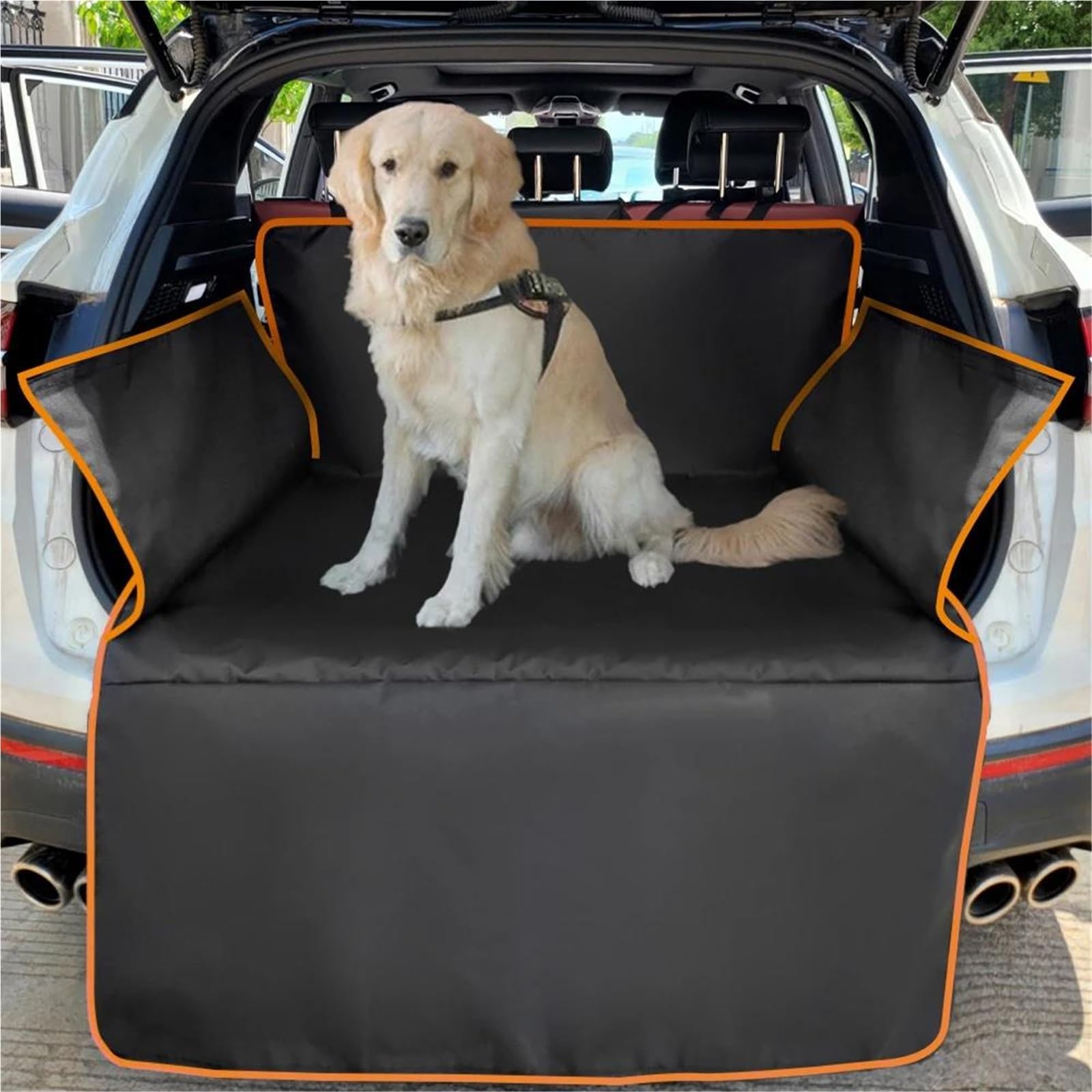 Bandeja Maletero Funda Impermeable Asiento Coche Perros Tela Oxford 600D Alfombrilla para Maletero para Mascotas Forro Carga para SUV para(Yellow Edge)