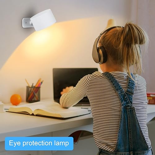 Miniatura 6 de LIGHTESS Apliques LED de pared, lámparas de pared con pilas recargables, paquete de 2, 3 niveles de brillo y 3 temperaturas de color, rotación de