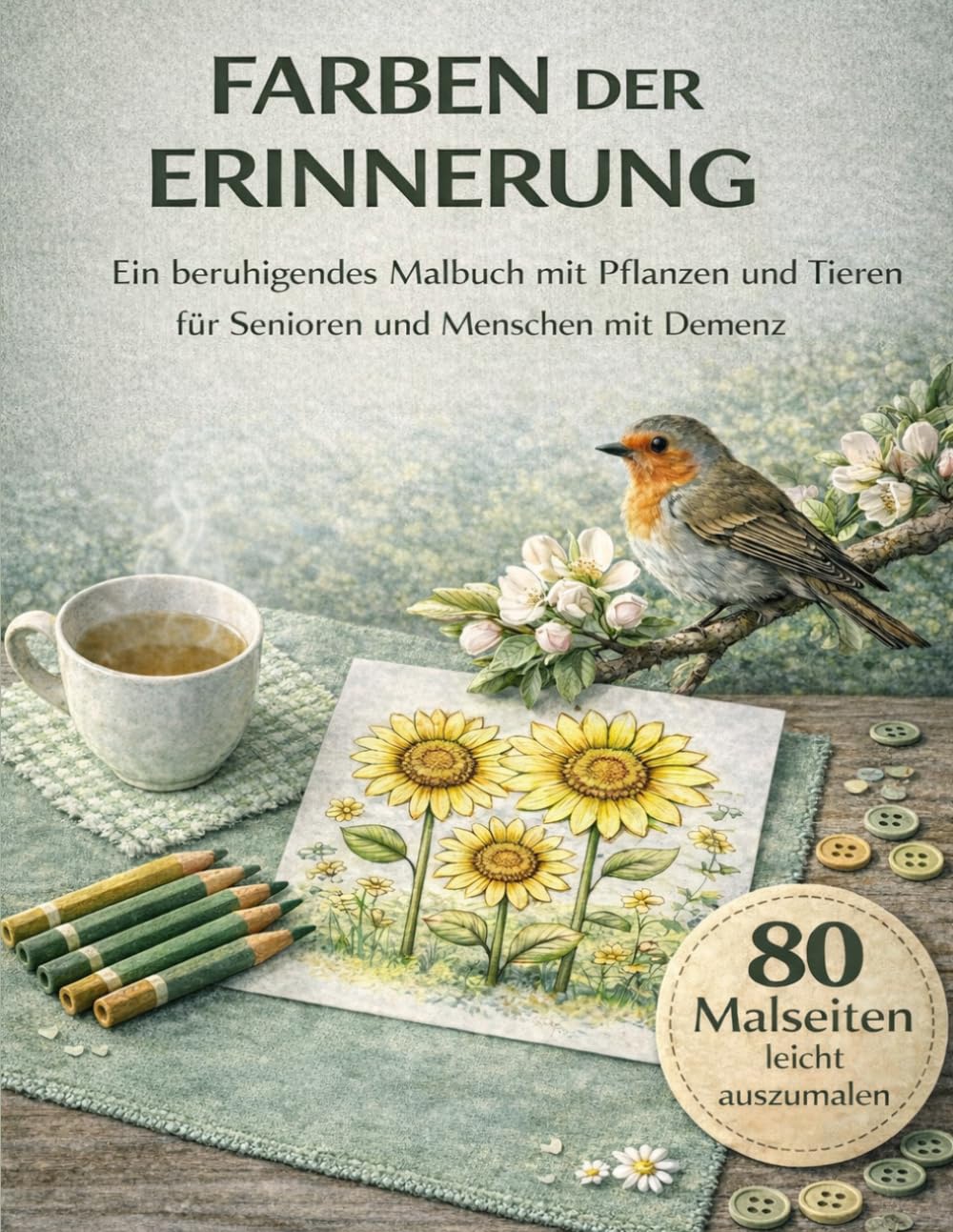 Farben der Erinnerung: Ein beruhigendes Malbuch mit Pflanzen und Tiere für Senioren und Menschen mit Demenz