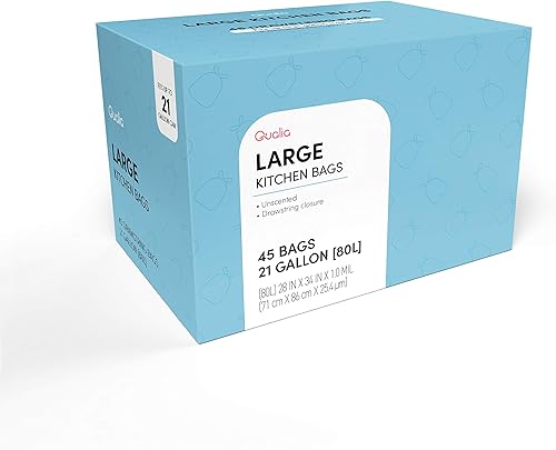 Miniatura 2 de QUALIA Bolsa de basura sin aroma de 21 galones y 80 litros, con cierre de cordón, resistente (sin aroma, 45 bolsas)
