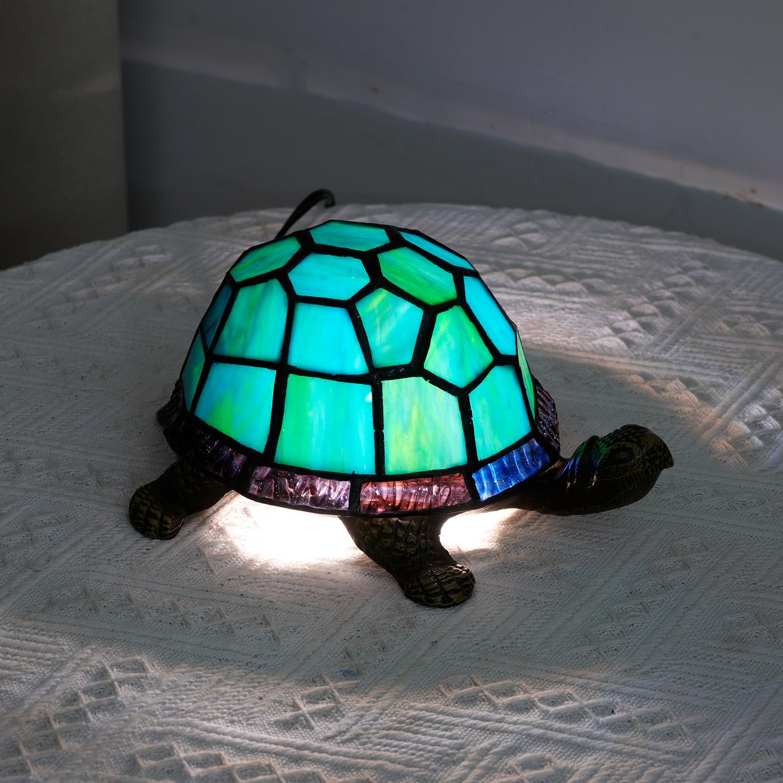 NUODITOS Turtle Night Light Tiffany Style Stained Glass Accent Lamp Kids Gifts Bedside Table Lamp Home Decor Small Nightstand Desk Lamp - Image 4
