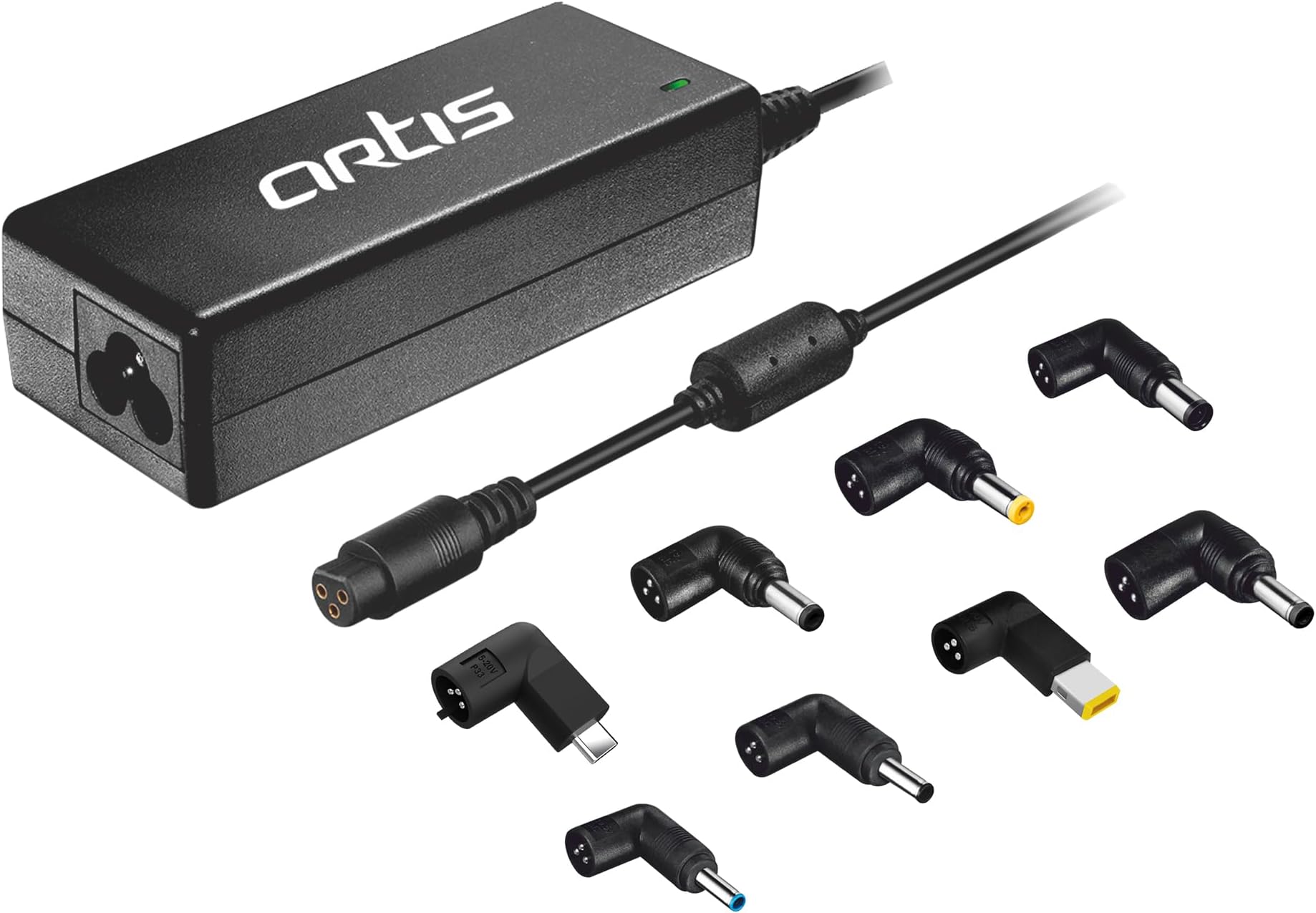 65Watt Universal Laptop Adapter with 8 Interchangeable Connector pins (Power Cord Included) Compatible with USB Type C/Dell/HP/Lenovo/ASUS/Acer/Samsung/Compaq/IBM/Toshiba