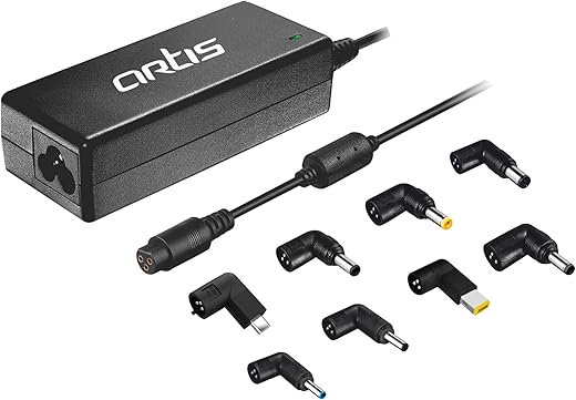 Artis 65Watt Universal Laptop Adapter with 8 Interchangeable Connector pins (Power Cord Included) Compatible with USB Type C/Dell/HP/Lenovo/ASUS/Acer/Samsung/Compaq/IBM/Toshiba