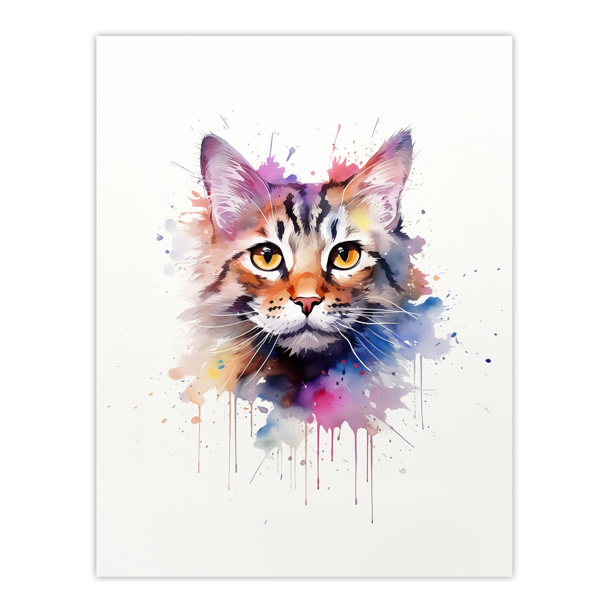 Artery8 Tabby Cat Lovers Gift Watercolour Pet Portrait Painting Artwork Large Wall Art Poster Print Thick Paper 18X24 Inch