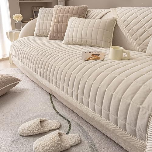 Miniatura 6 de vctops Funda acolchada de felpa de terciopelo para sofá, súper suave, antideslizante, funda para sofá seccional, protector de muebles para perros,