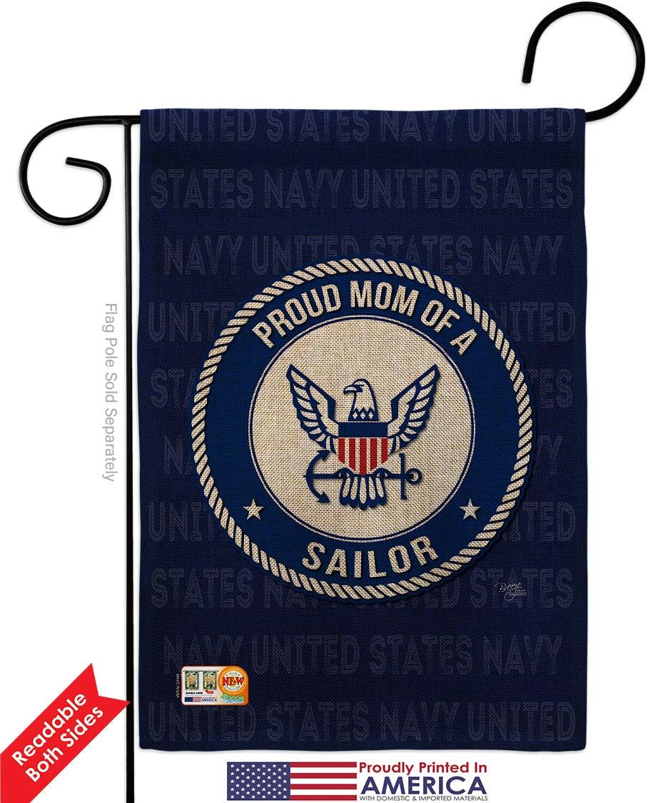 Proud Mom Sailor Burlap Burlap Garden Flag Set Wall Holder Armed Forces Navy USN Seabee United State American Military Veteran Retire Official Small Gift Yard House Banner Double-Sided 13 X 18.5