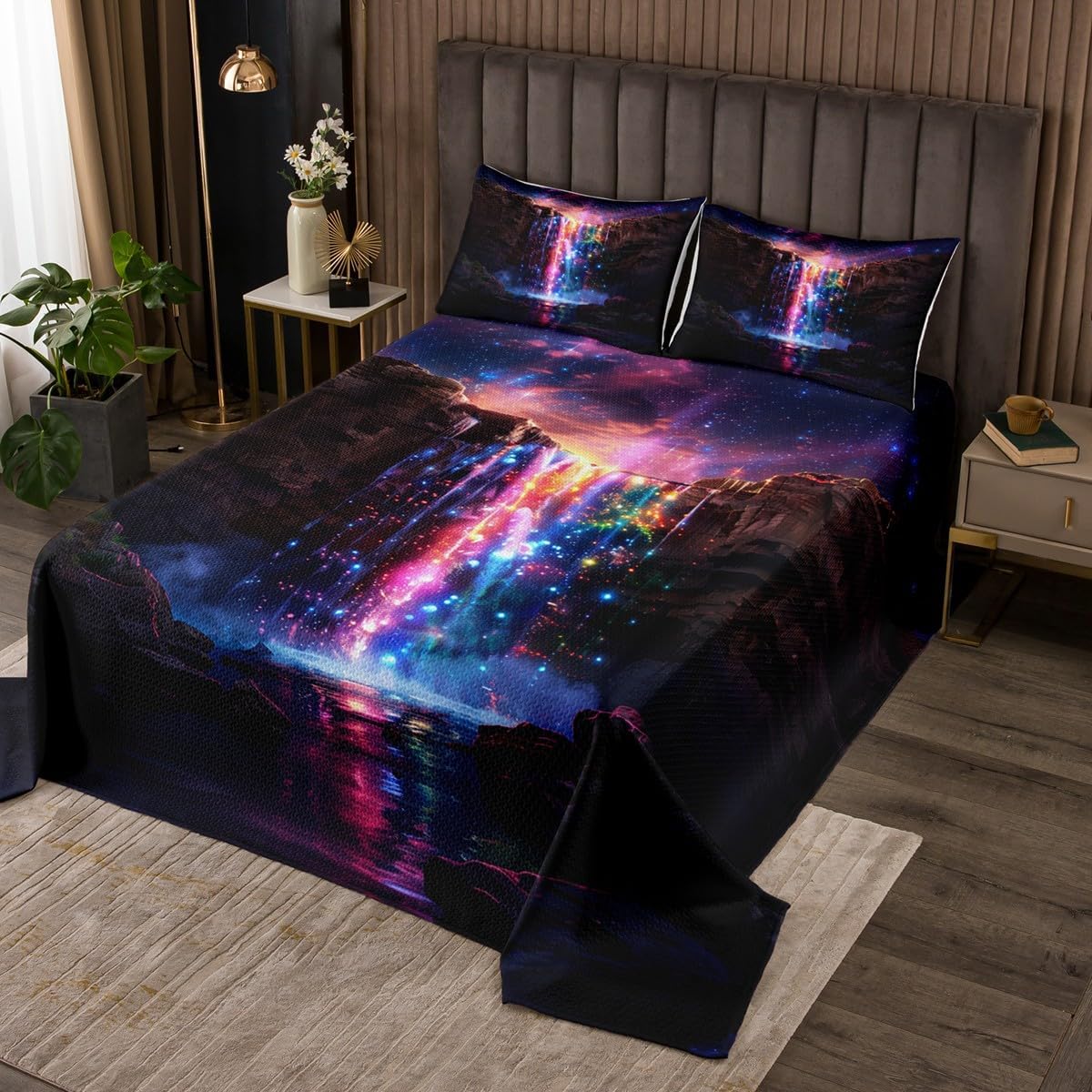 Manfei Horse Kids Bedspread Queen Size,Animal Glitter Sea Shining Coverlet Set,Girls Boys Room Decor,Dreamy Fsntasy Bright Quilted Coverlet,Pink Purple Bedding Quilt,2 Pillowcases