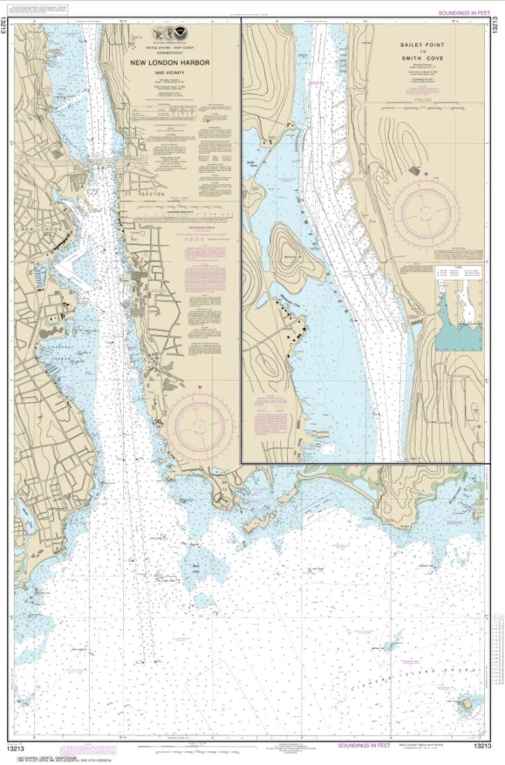 NOAA Chart 13213-New London Harbor and Vicinity; Bailey Point to Smith Cove - Water-Resistant - by Geospatial