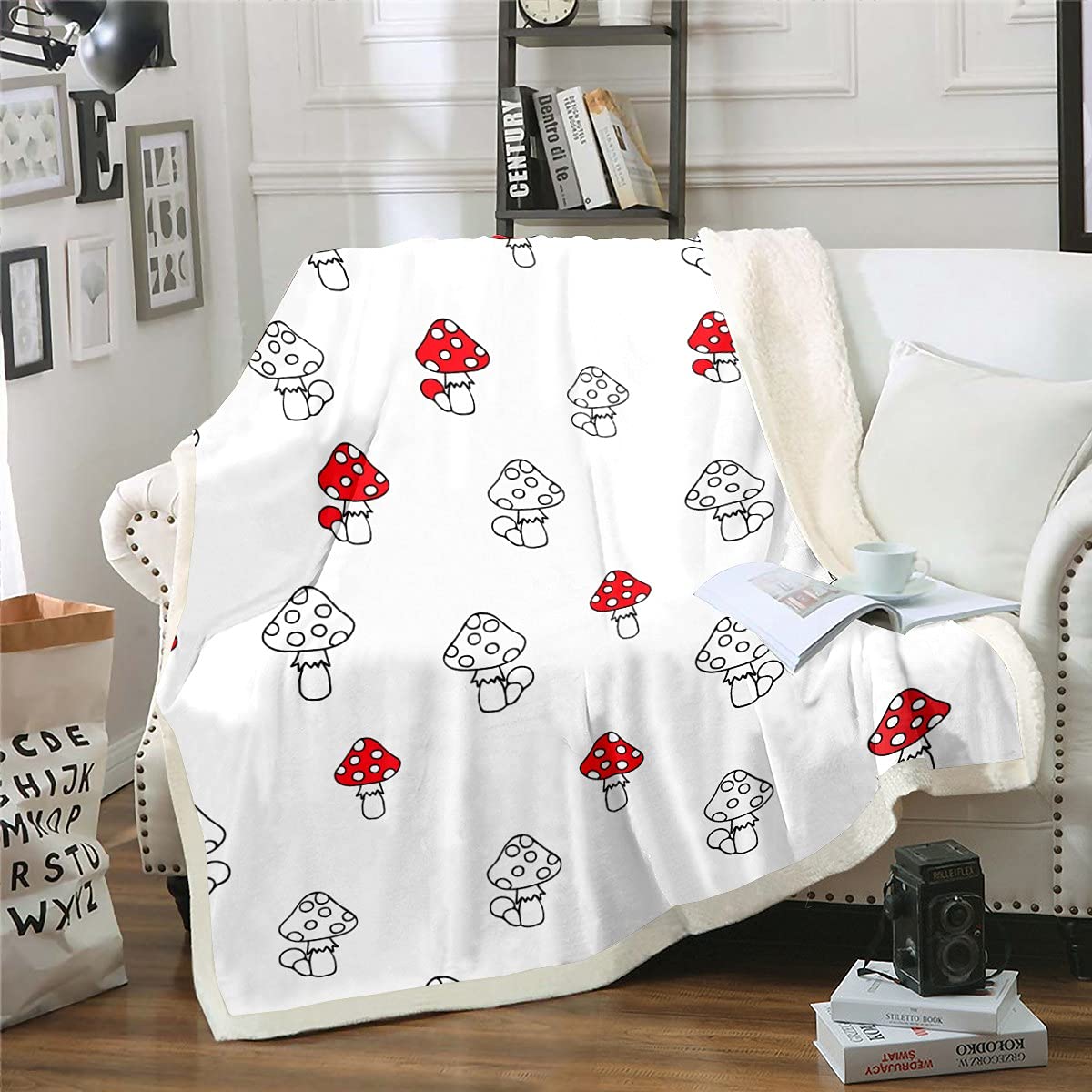 Pilz-Plüschdecke Mit Sherpa-Innenseite – Weiche Fleece-Decke Für Sofa & Bett, 152x203 Cm