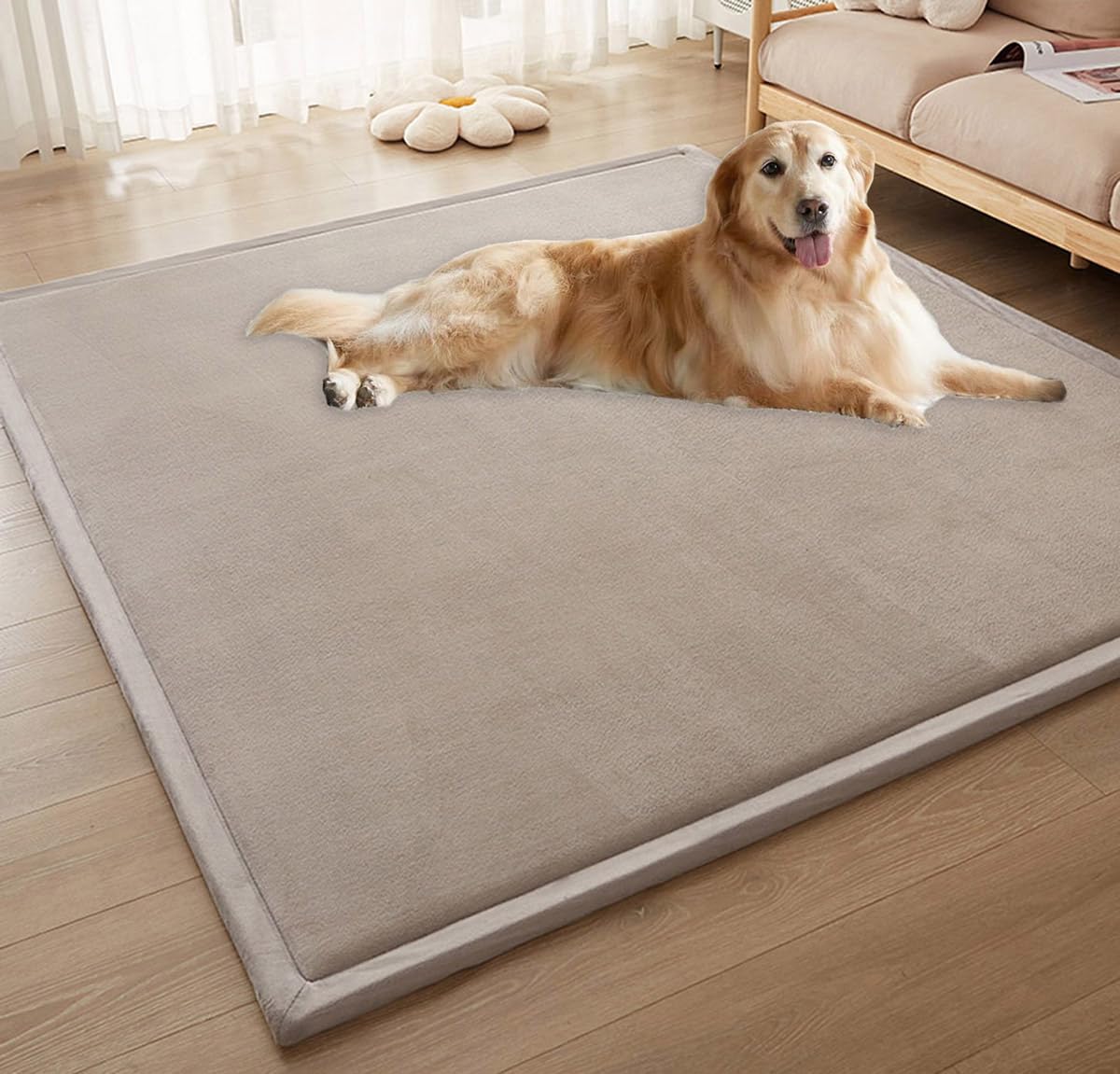 Tapete lavable de lujo para perros grandes, antideslizante, cómodo y esponjoso, cama para mascotas, colchón ultra suave para perros grandes, jumbo, medianos y pequeños (gris, 59 x 71 pulgadas)