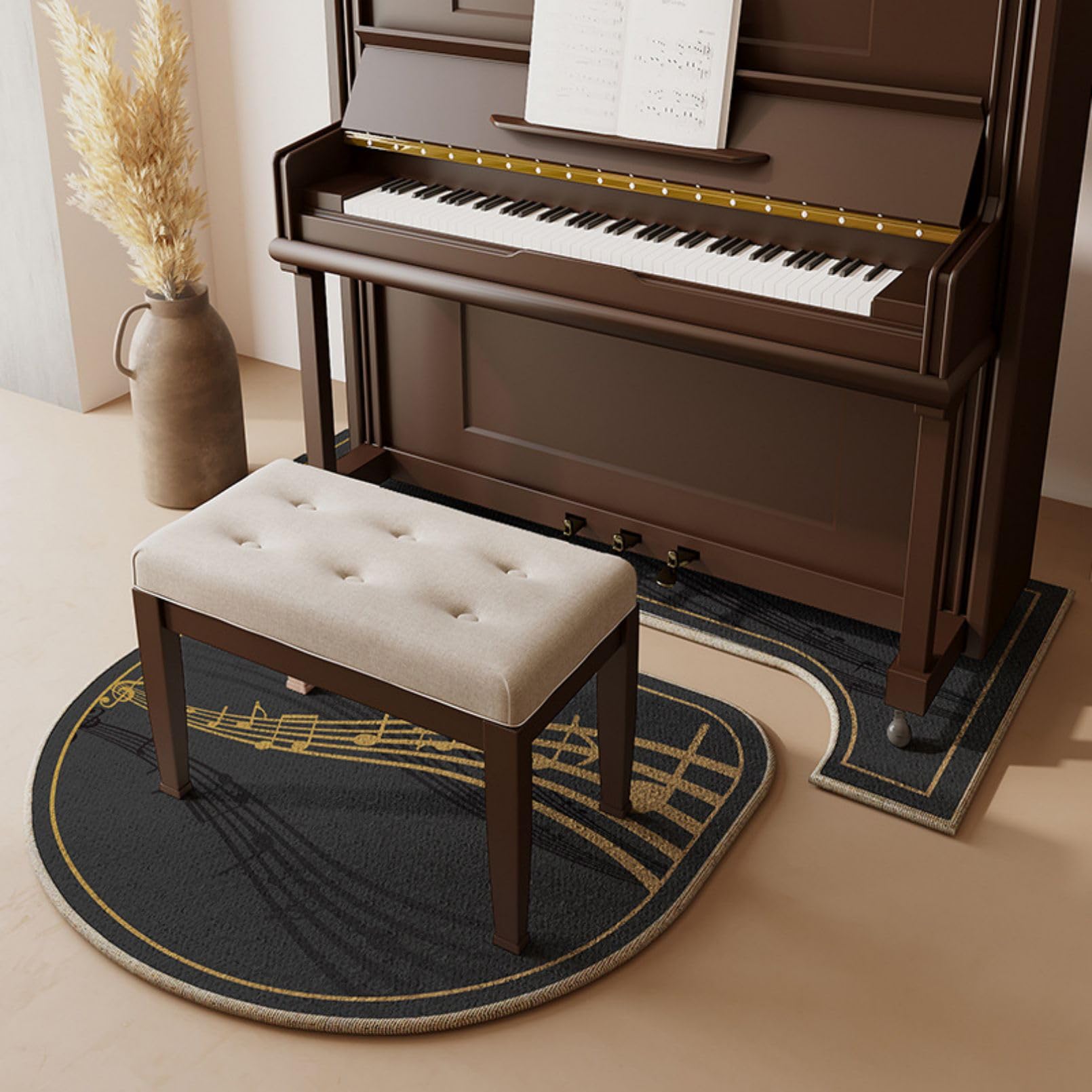 Cutfouwe Klavierteppich, SchalldäMmende, StoßDäMpfende Unterlage, Dicke Klavierbodenmatten, Vertikales Klavier Teppich Schallbodenpolster,B,70cmx160cm+110cmx110cm