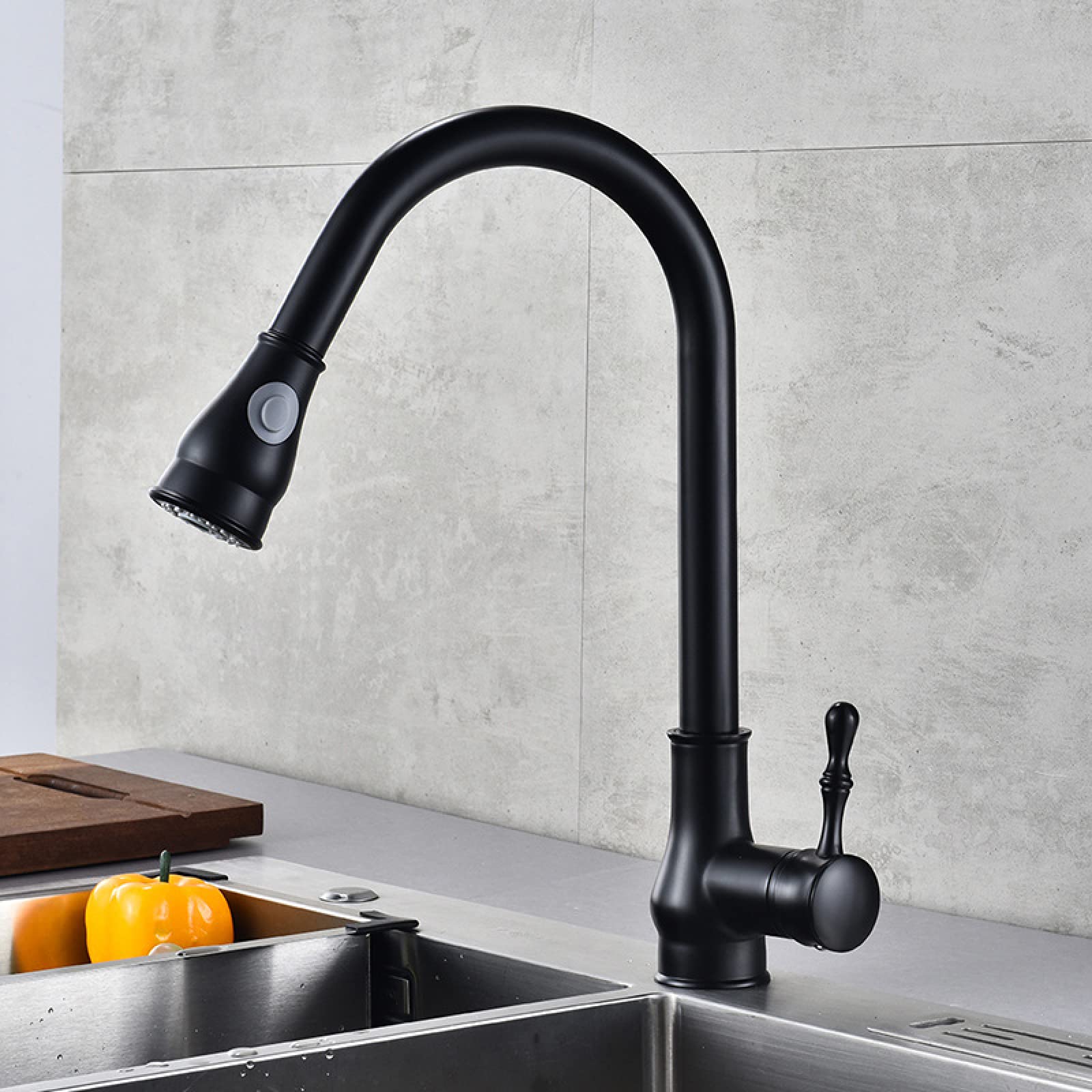 Robinet de cuisine noir avec douchette extractible monocommande pour évier eau chaude et froide