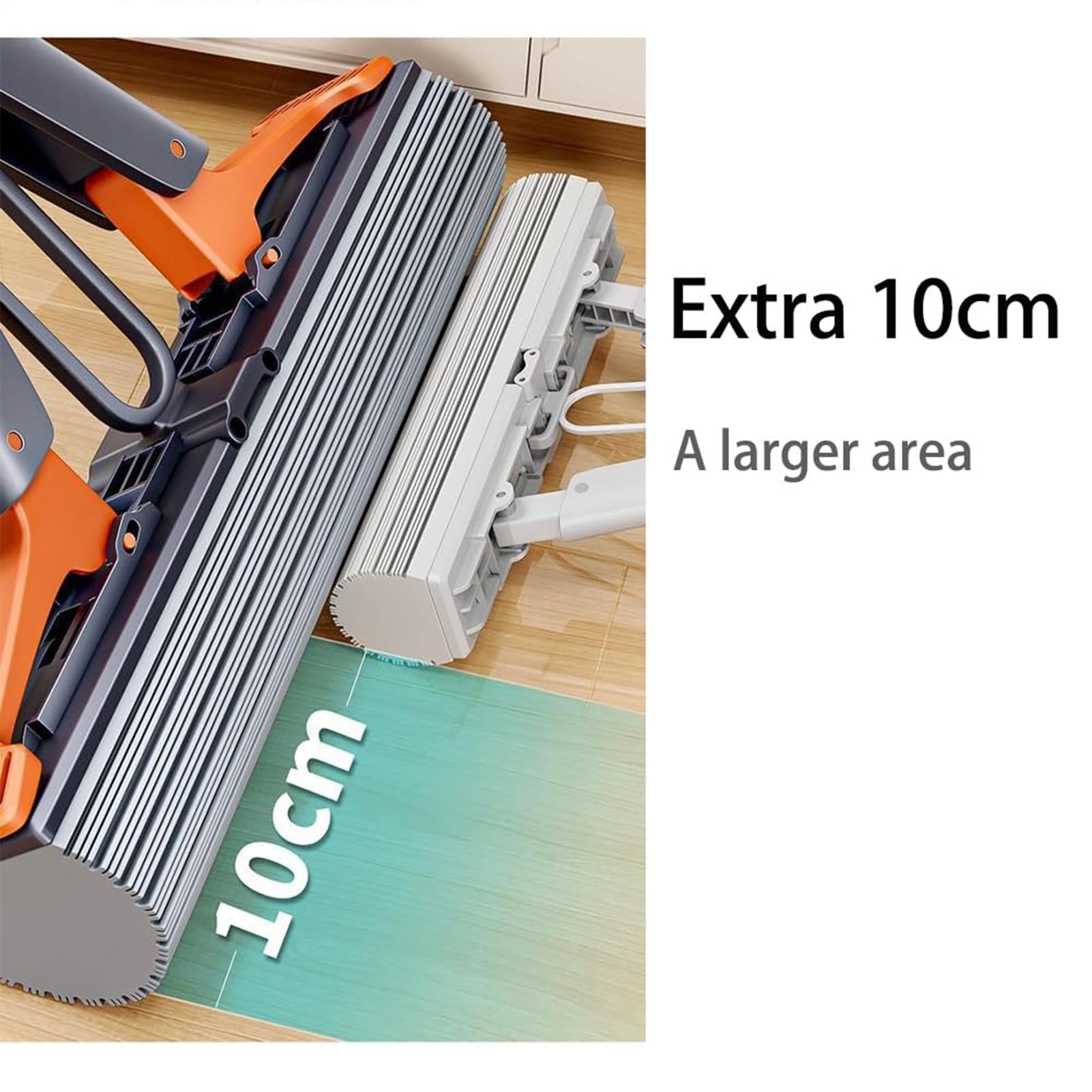 Mopa de esponja – Herramienta de limpieza de suelos autosuecible | Mango ajustable de 43 pulgadas, 2 cabezales de repuesto superabsorbentes, exprimidor de rodillos domésticos para azulejos, mármol y