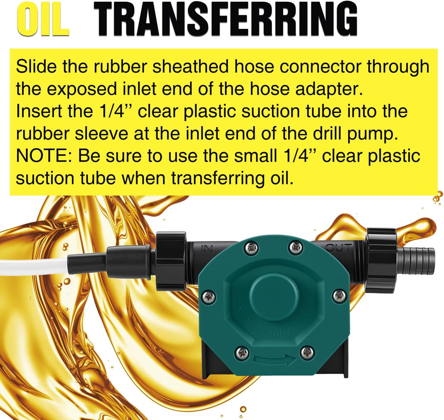 TRUPOW 750GPH Drill Powered Self-Priming Mini Hand Water Transfer Drill Pump Kit with Water Hose & Oil Hose, Filter for Home Water Oil Fluid Transfer