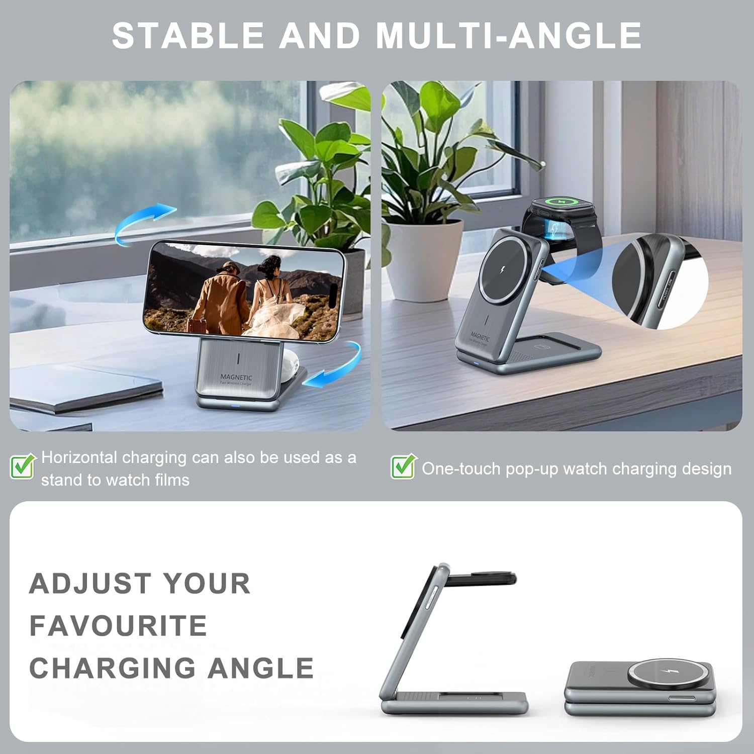 Wireless Charger Charging Station for iPhone: Xpencifan Travel 3-in-1 Charger Stand Multiple Devices for Apple Watch Ultra SE 9 8 7 6 5 4 3 2 - iPhone 16e 16 15 14 Pro Max 13 12 11 - AirPods Pro 4 3 2 - Image 5