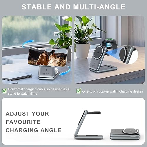 Miniatura 5 de Estación de carga inalámbrica para iPhone Xpencifan Travel 3 en 1 Cargador Soporte Múltiples Dispositivos para Apple Watch Ultra SE 9 8 7 6 5 4 3 2