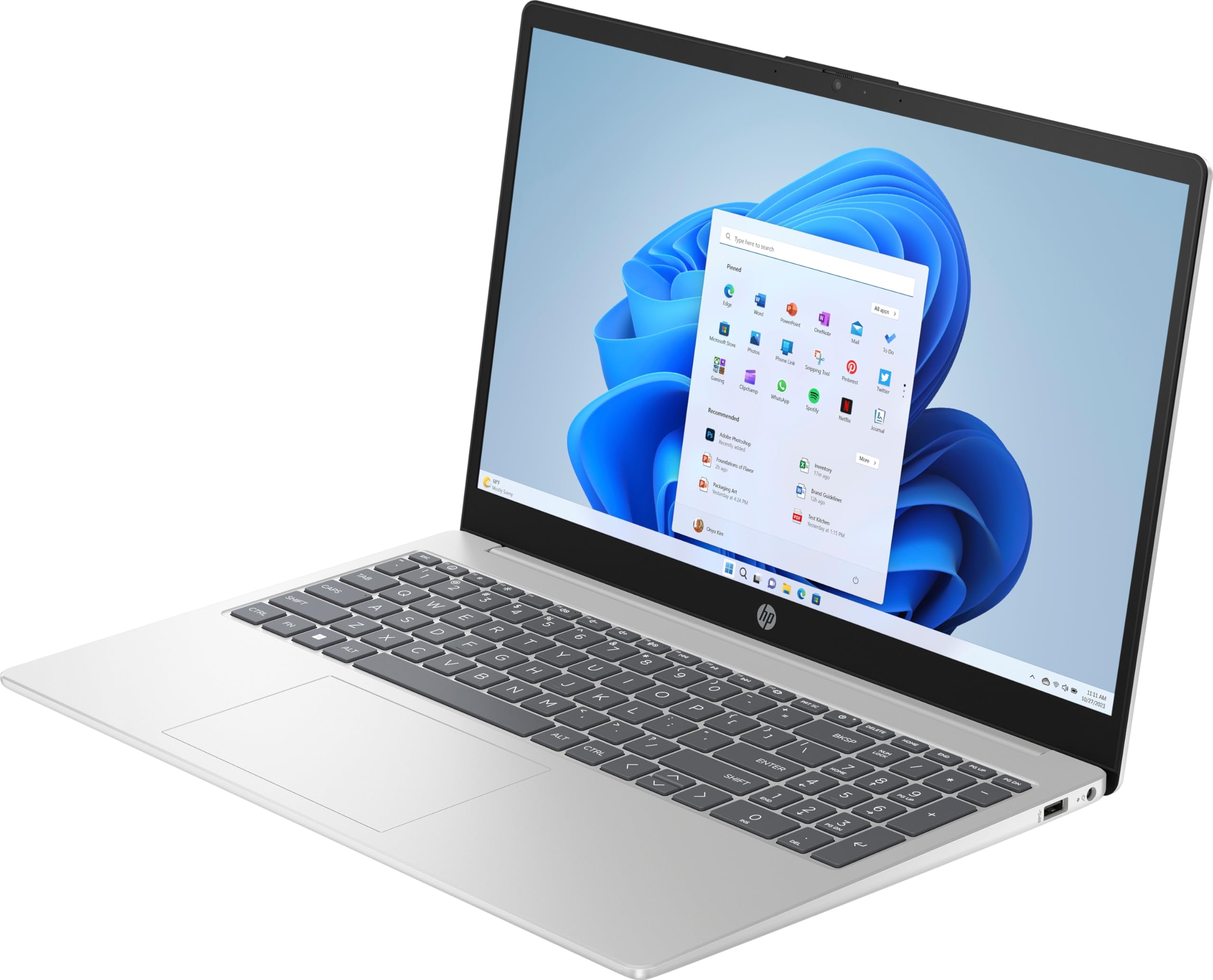 HP Laptop | 15,6" wyświetlacz FHD | Intel N100 | 4 GB DDR4 RAM | 128 GB UFS | Intel UHD Graphics | Microsoft 365 Single (1 rok) | Windows 11 Home w trybie S | QWERTZ | Natural Silver