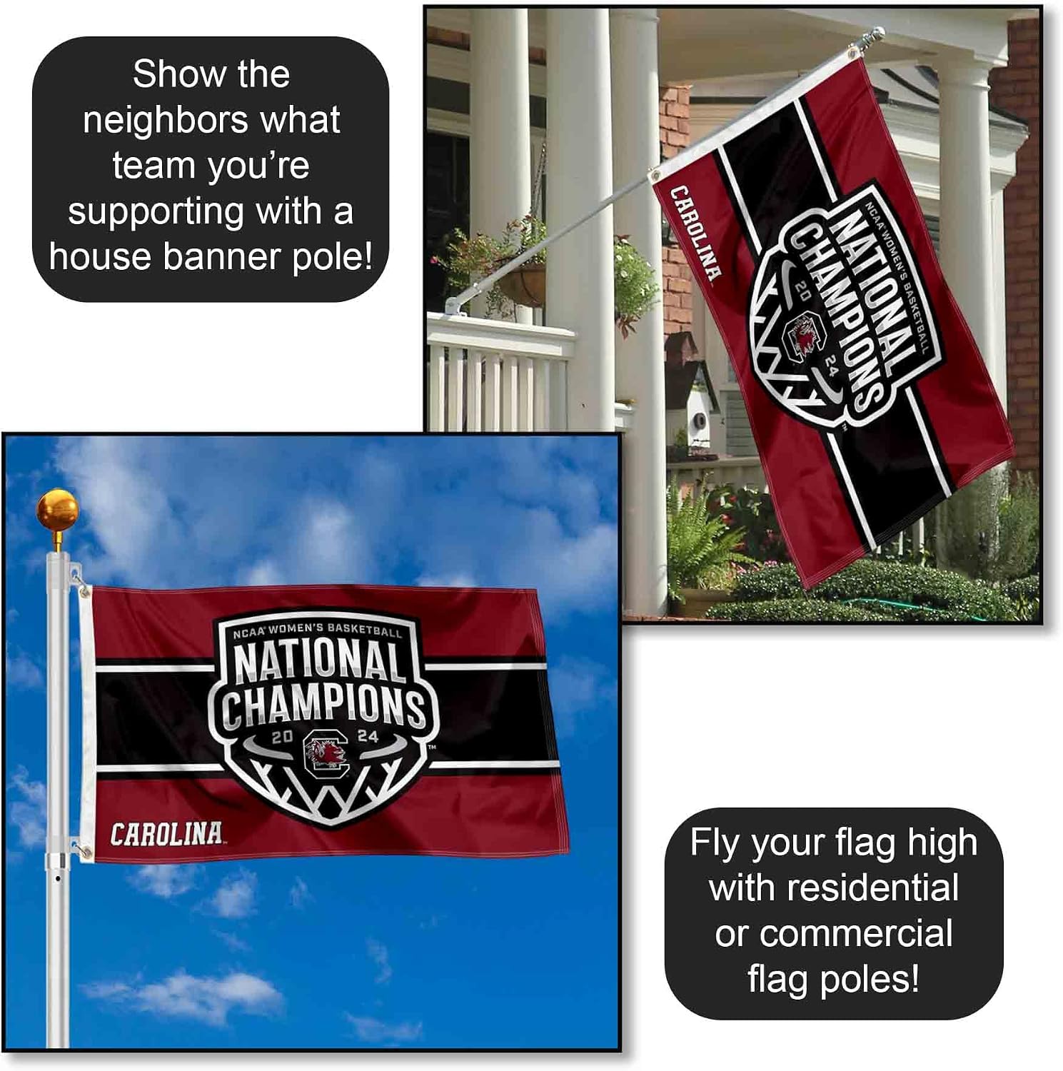 South Carolina Gamecocks 2024 Womens Basketball National Champions 3x5 Grommet Flag