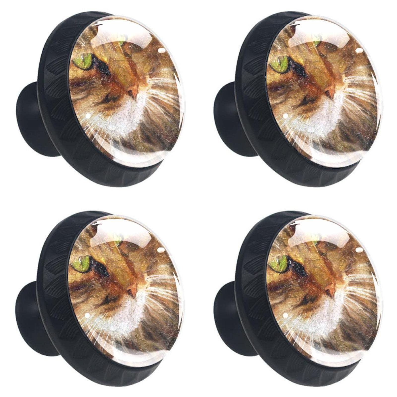 Boutons de tiroir en verre chat multicolores pour armoire x4