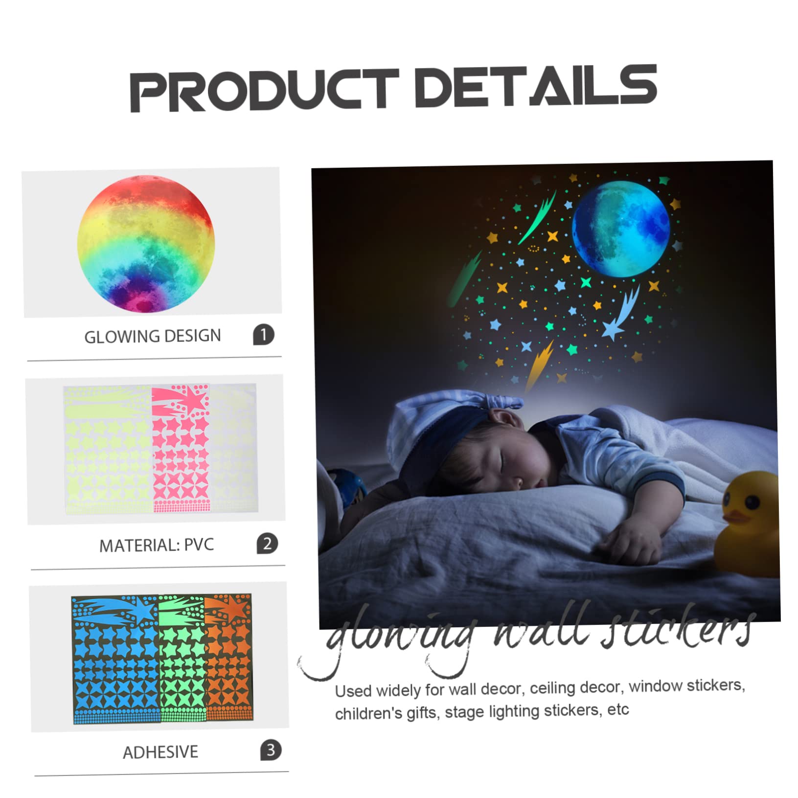 ifundom 3ensembles Autocollants Muraux Lumineux Forme De Lune Et Étoiles Pour Chambre Et Salle De Bébés Décorations Phosphorescentes Pour Ambiance Nocturne