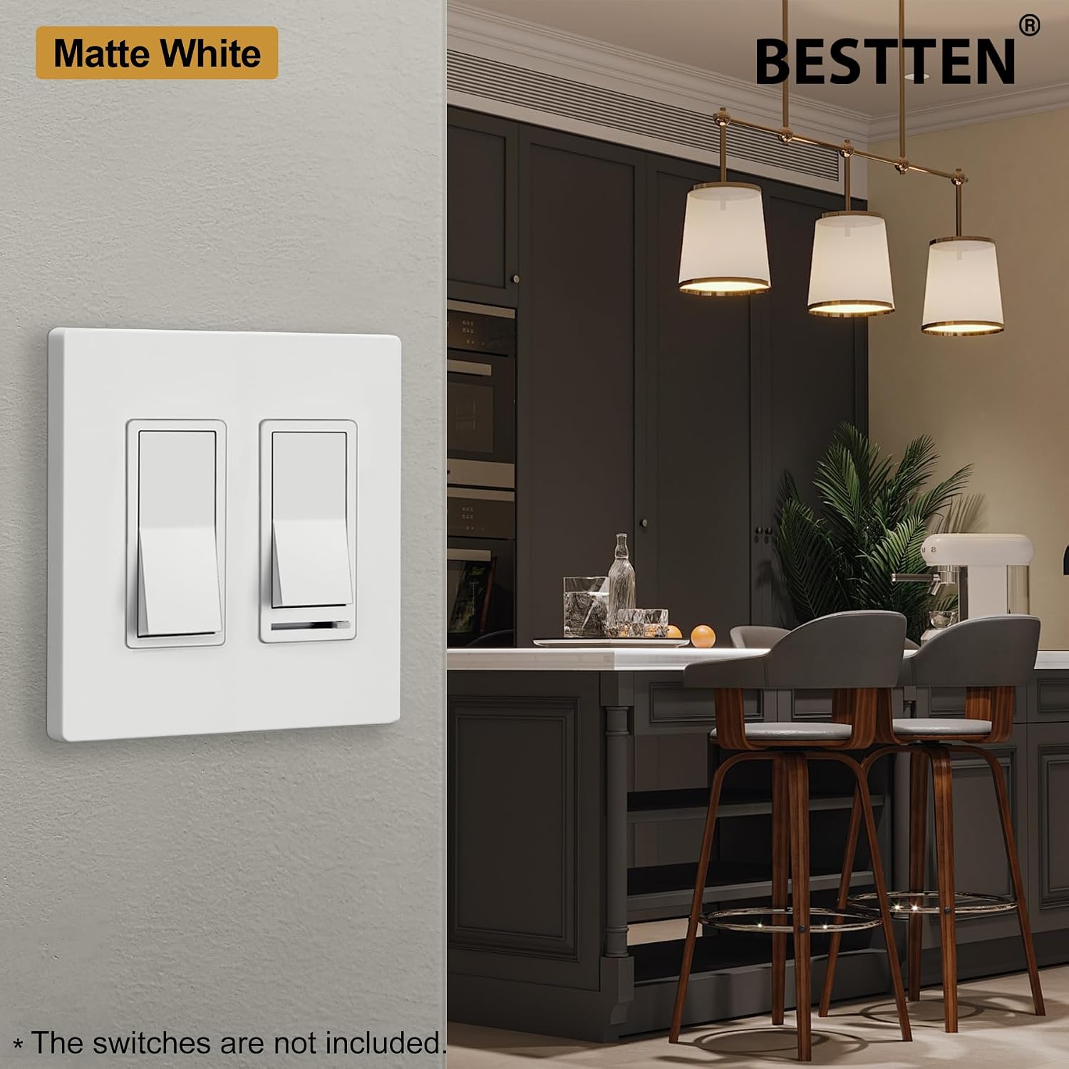 BESTTEN (5 Pack) USWP4 Matte White Series Screwless Wall Plate, 2-Gang Decor Outlet Cover, H4.69” x W4.73”, for Light Switch, Dimmer, USB, GFCI, Receptacle