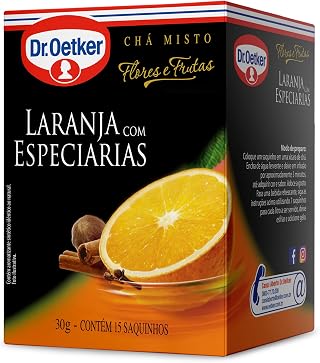 Dr. Oetker Chá Misto, Flores e Frutas, Sabor Laranja com Especiarias, Bebida Quente de Simples Preparo, 15 Sachês
