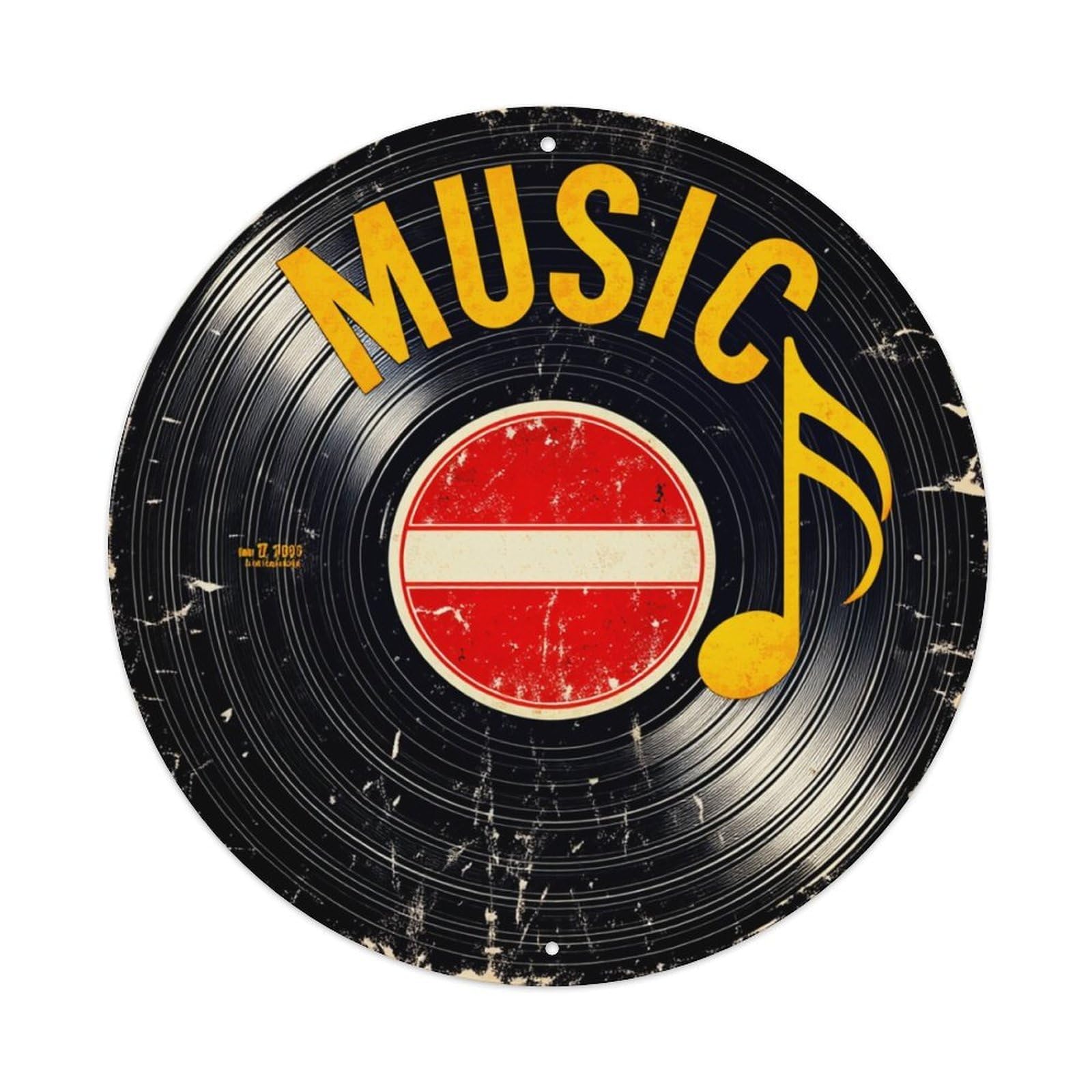 Music Vinyl Record Design Art_1 Round Tin Sign Vintage Metal Poster, Home Bar Garage Man Cave Cafe Indoor & Outdoor Wall Decoration 8x8Inches