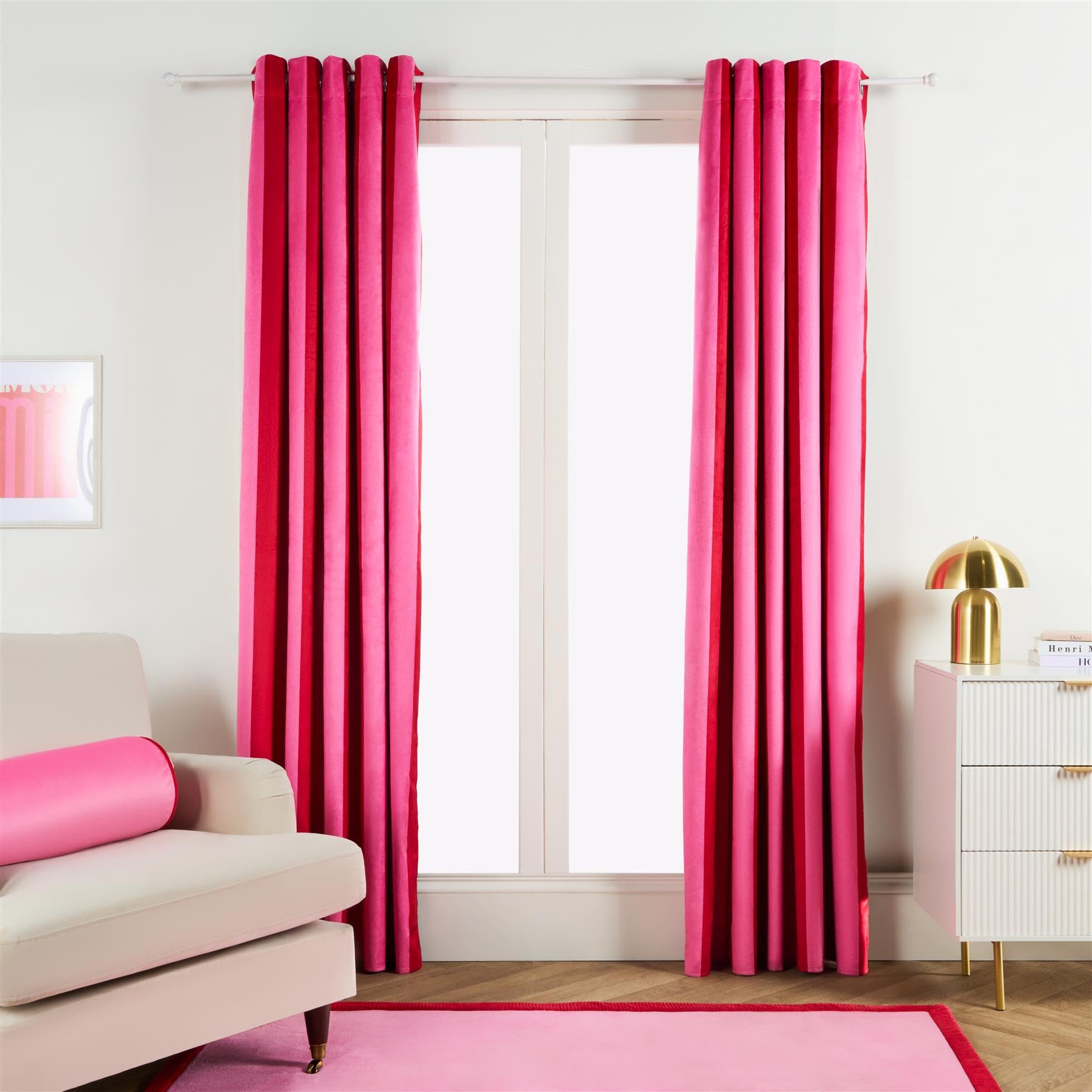 OHS Blackout Eyelet Curtains for Living Room Stripe Print, Super Soft Thermal Insulated Blackout Eyelet Curtains for Bedroom Energy Saving Window Treatment 2 Panels, 90" x 90" - Pink