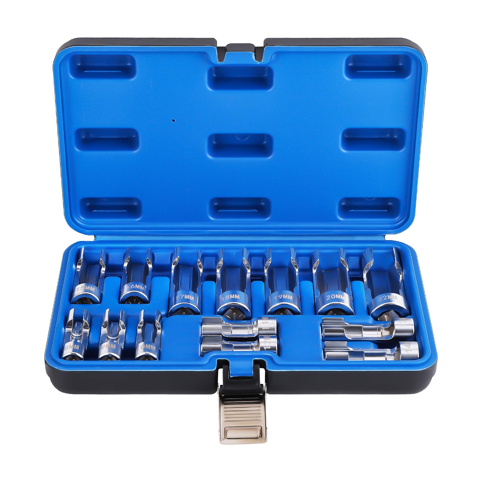 maXpeedingrods 3/8" 1/2" Drive Diesel Injector Fuel Line Socket Wrench Set, 8-22mm Metric Flare Nut Socket Set, 14 PCS 6-Point Strut Nut for Wired