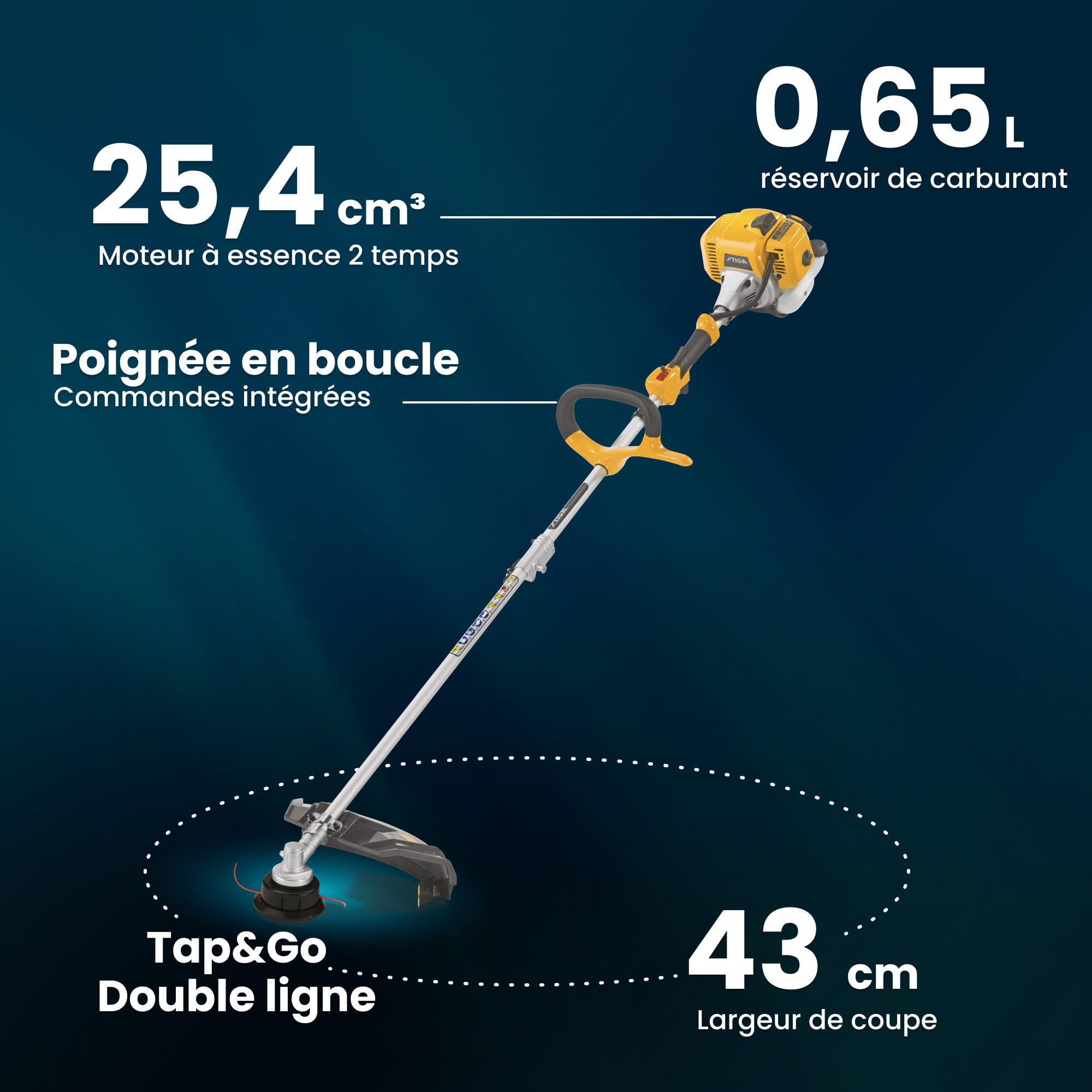 STIGA BC 330 A Débroussailleuse - Moteur 25.4 CC 2 Temps, Arbre Droit, Largeur de Coupe 43 cm, poignée Loop Simple, Jaune