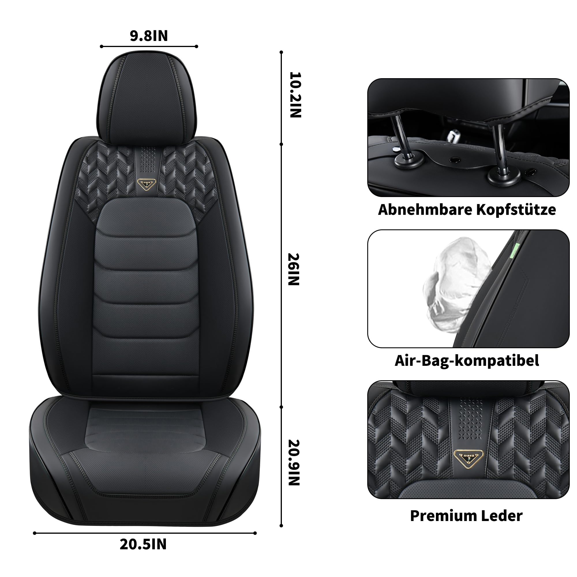 FLORICH Autositzbezüge Komplettset 5 Stück Vorder und Rücksitzbezüge PU-Leder Universel Auto Wasserdichtes Autositzbezug für Limousine, SUV, LKW (Komplettset, Schwarz)
