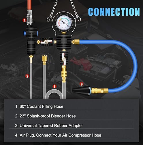 Vista 6 de JIFETOR - Kit de herramientas de purga al vacío y relleno de refrigerante del sistema de refrigeración, tanque de agua automotriz universal, juego