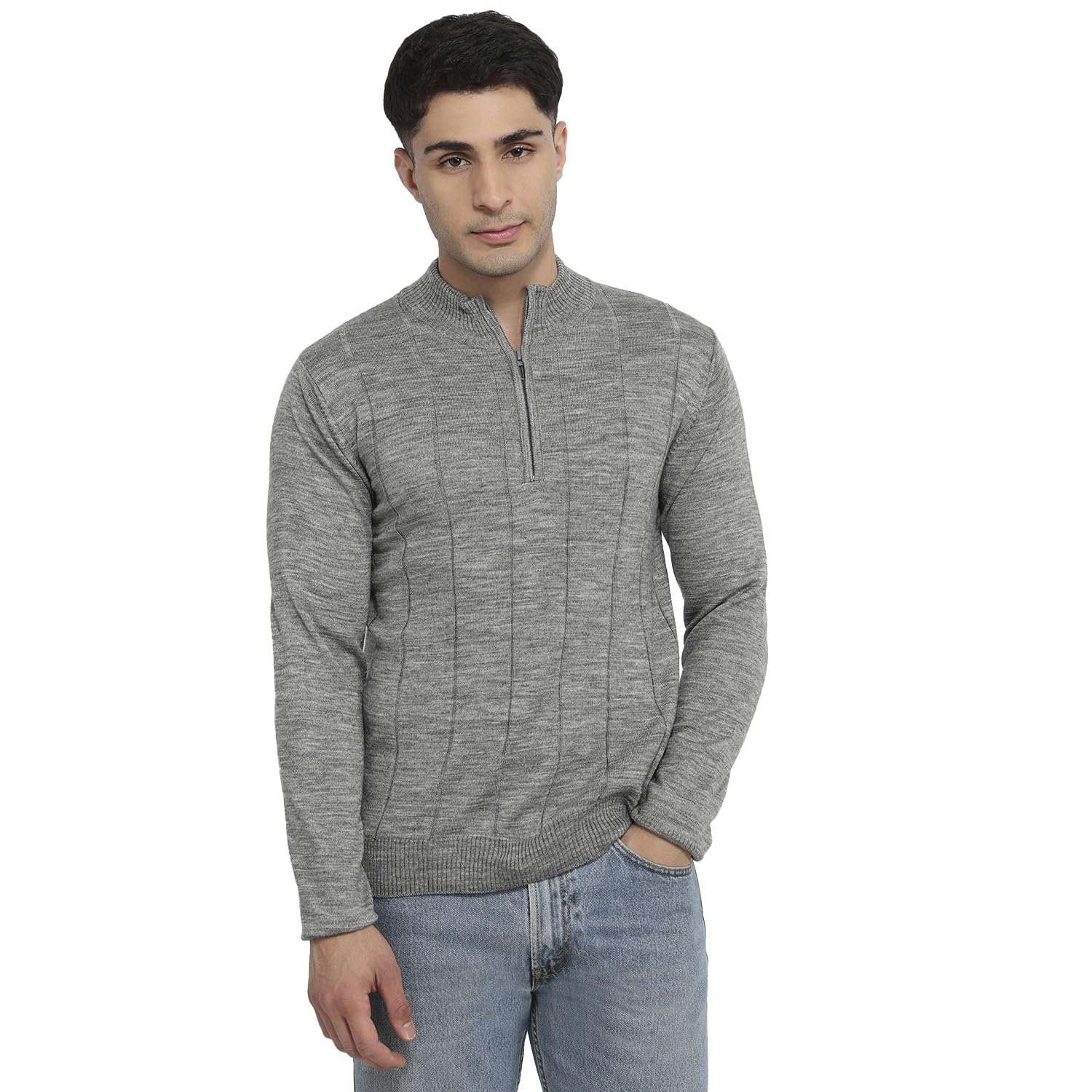 raymond Men Regular Fit Solid Pattern Acrylic Wool Blend Stand Collar Full Sleeve Casual Sweater-picture-18
