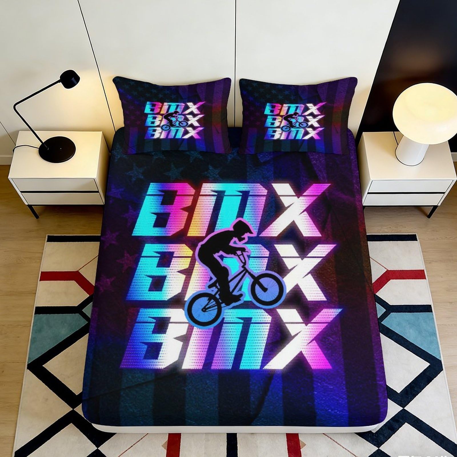 Dhbaneiok Style-9 3D Printed Bmx Rider Fitted Sheet Microfiber Soft Breathable Graffiti Bed Cover For Bedroom Dorm Mattress Protection Decor 90X200x25cm