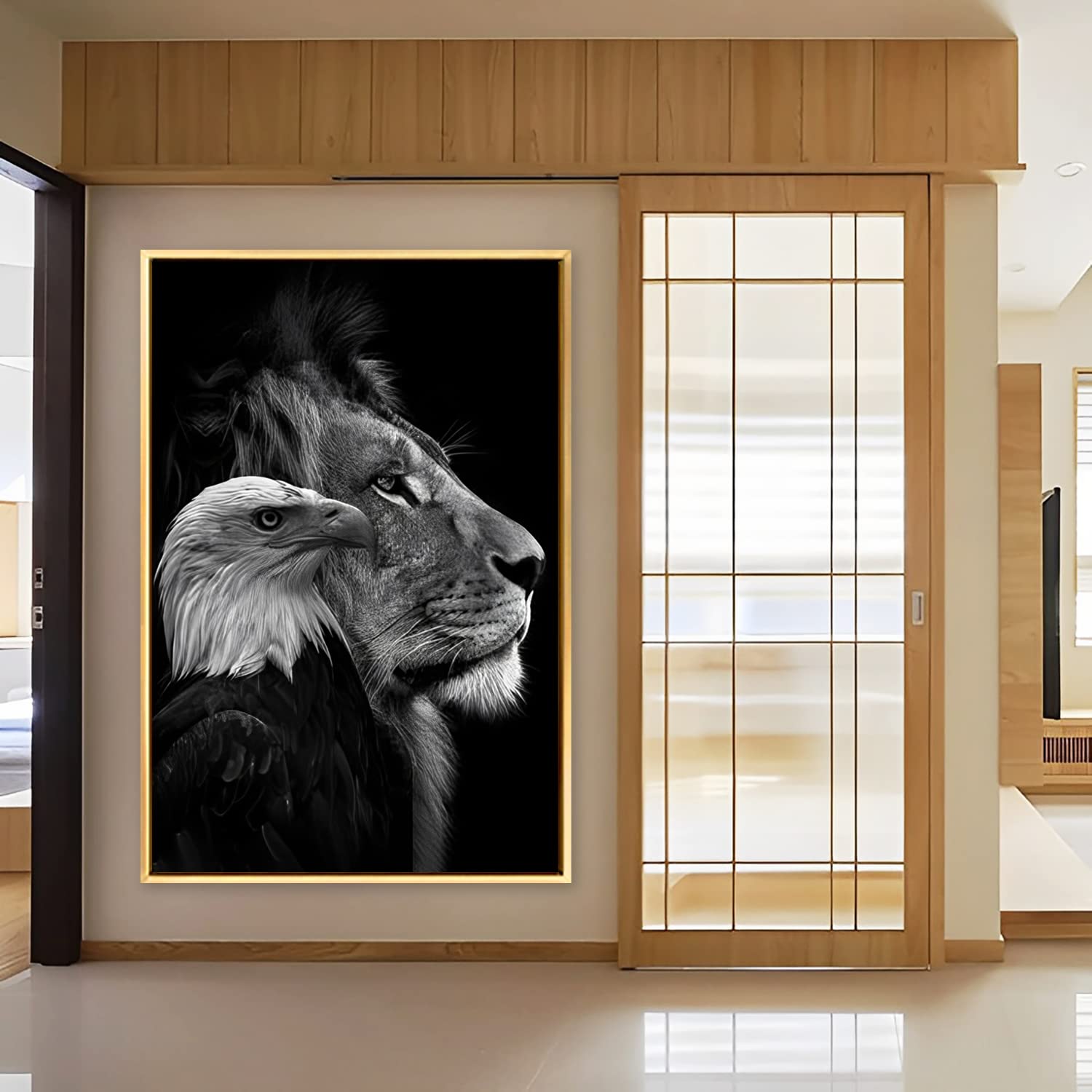 Amazon.co.jp: 絵画 ライオンと鷹ですインテリア 絵画 動物ですアート