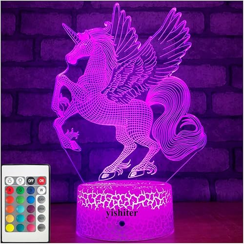 yishiter Regalos de unicornios para niñas, luz de unicornio con control remoto, juguetes de unicornio que cambian de 16 colores, regalos de