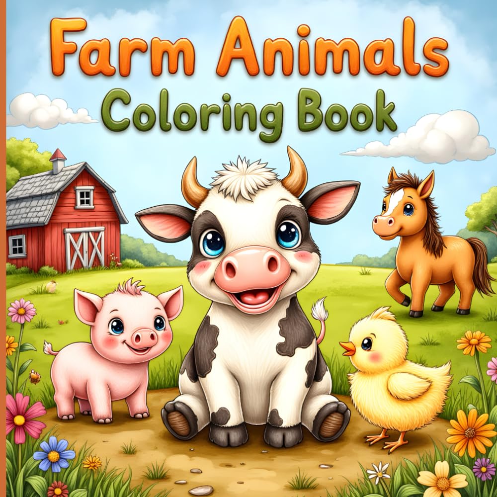 Cute Farm Animals Coloring Book: Easy Farm Animal for Toddlers & Preschool Kids | Bold and Simple Designs
