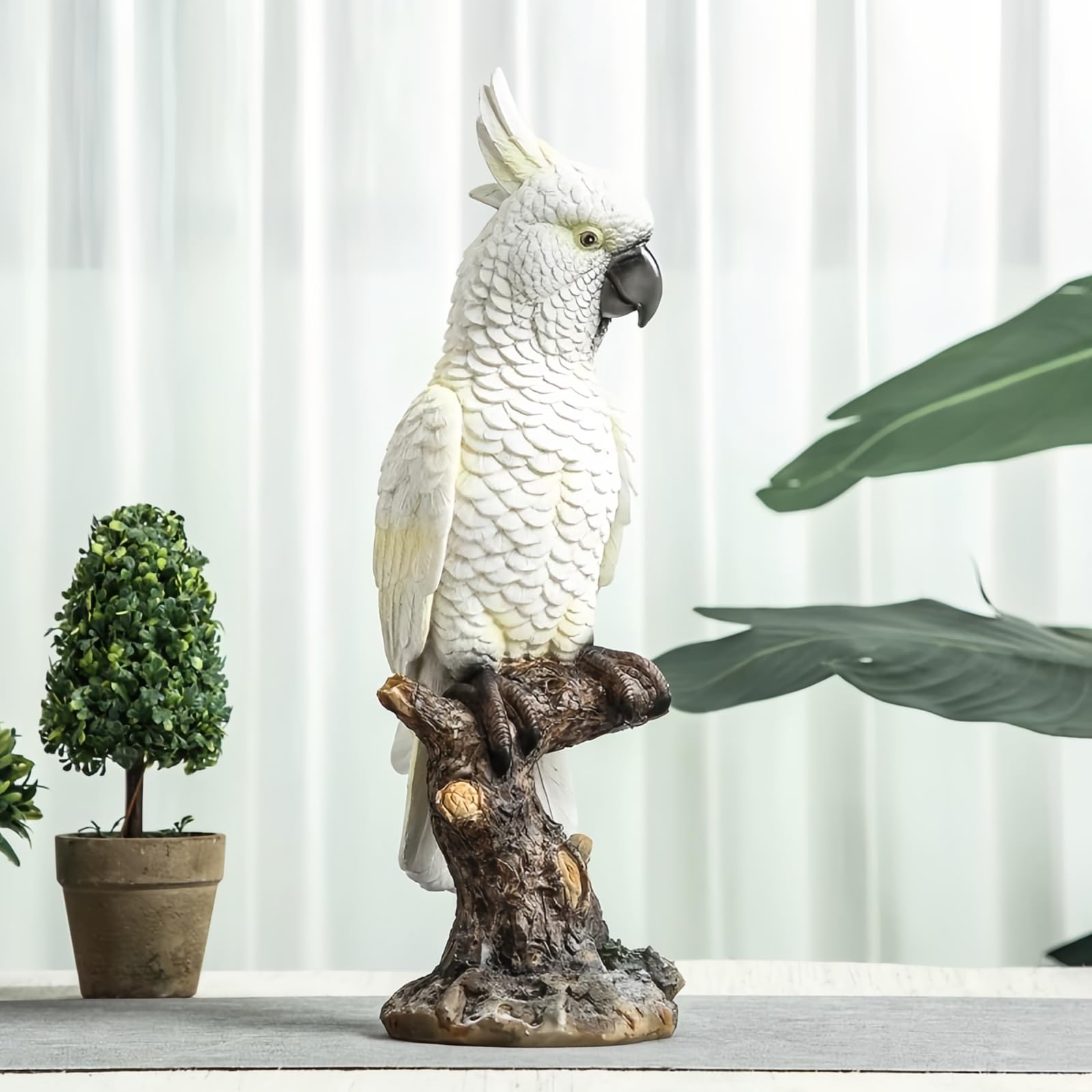 Figura Cacatúa de Resina 34cm Estatua Loro Blanco Decoración Jardín