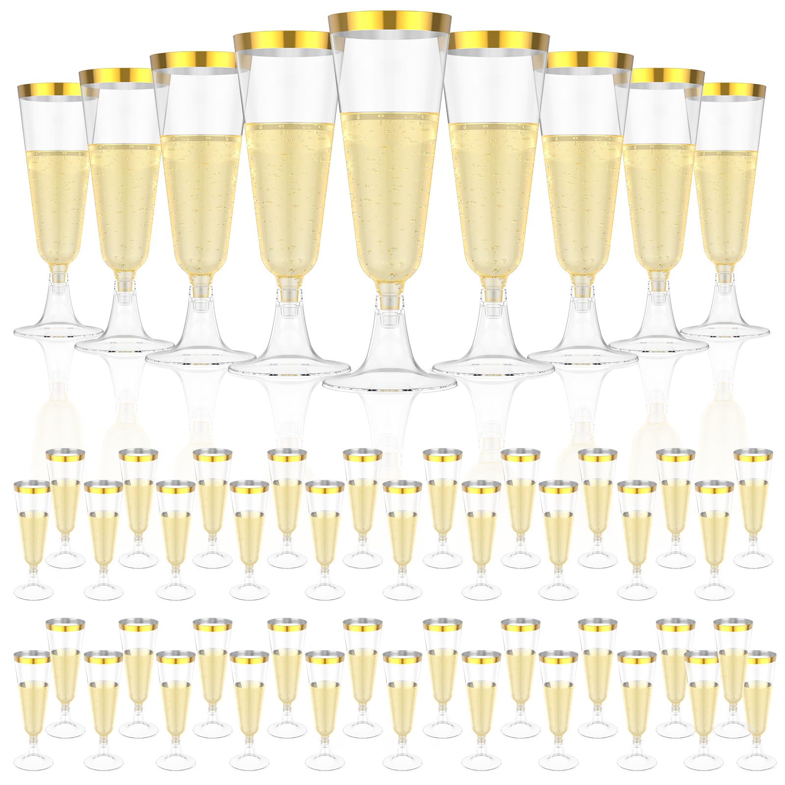 FALESOUL 50 Pack Champagne Flutes Plastic, 5 oz Clear Disposable Champagne Flutes, Clear Plastic Toasting Rimmed Toasting Glasses for Party, Mimosa Bar, Wedding, Anniversary