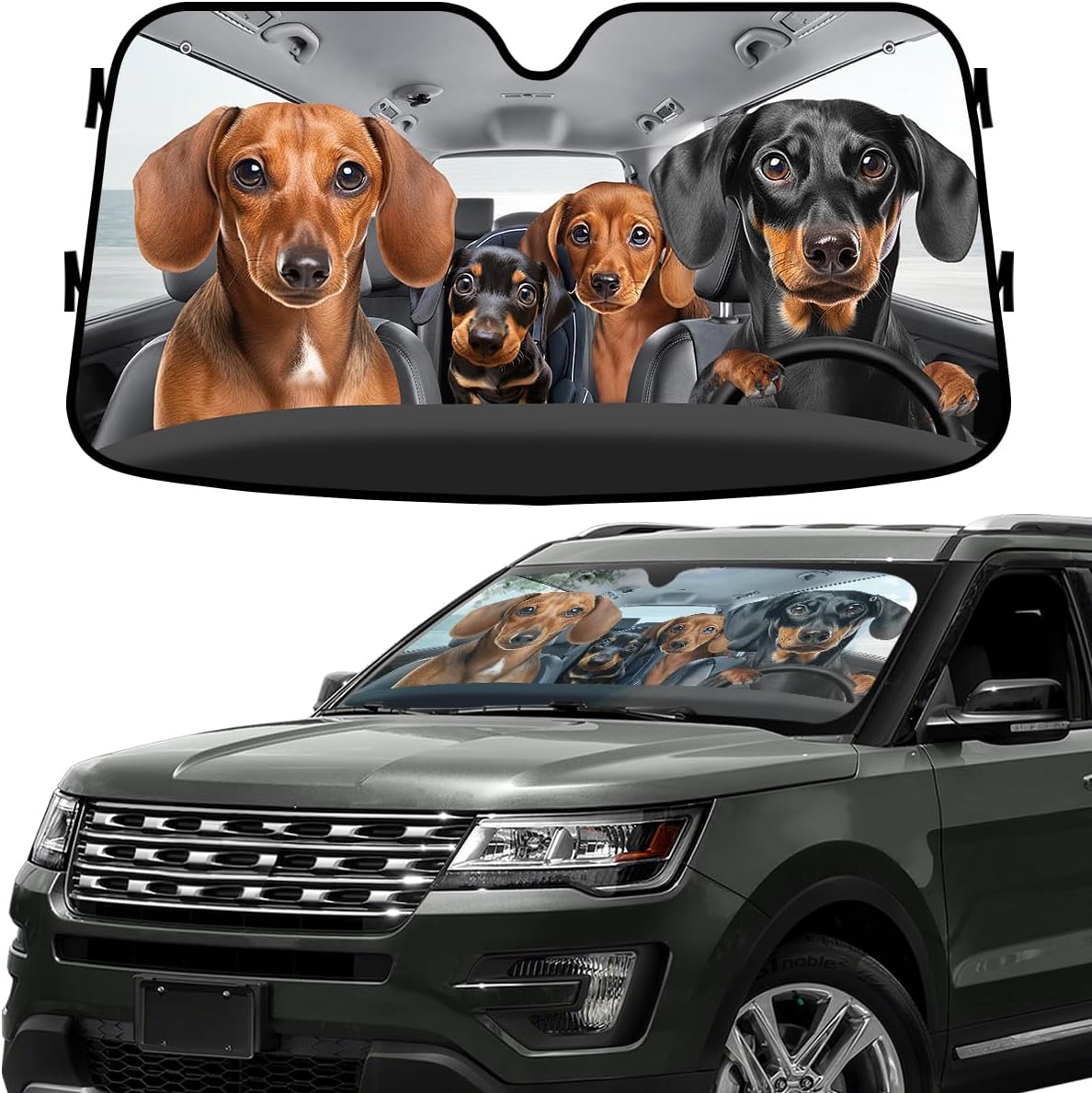 GENANY Cute Dachshund Dog Family Funny Windshield Sun Shade for SUV Truck (55x30 Inches), Windshield Sun Shade, Protector Blocks UV, Car Decor