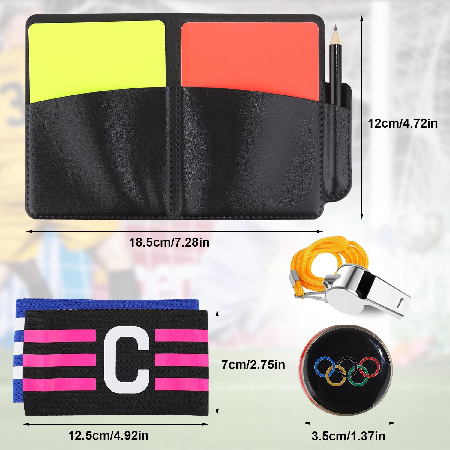 Kit Arbitro Calcio Completo - 2 Fischietti Metallici, Cartellini Giallo/Rosso, Gettone E Fascette Capitano - Foto 7