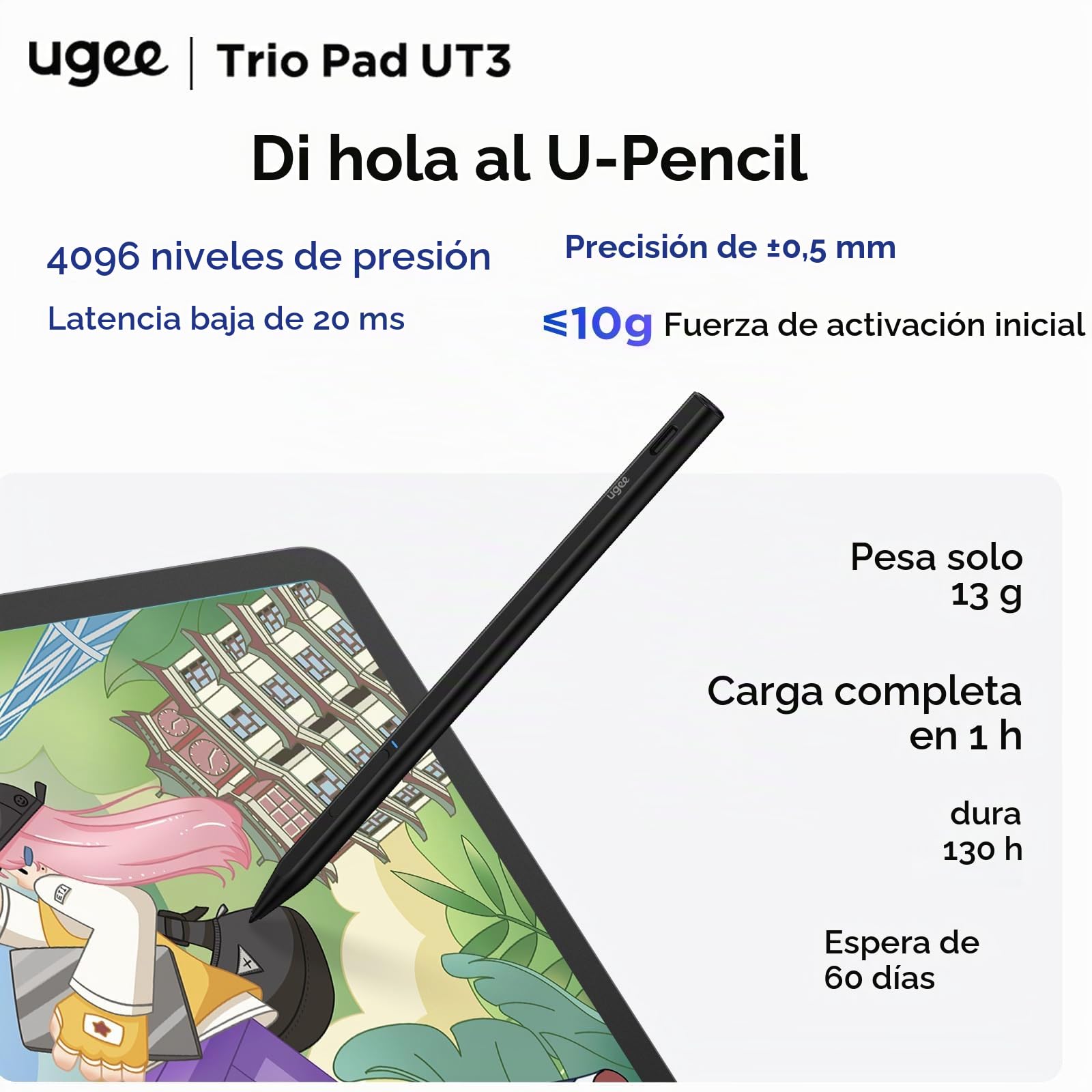 Ugee UT3 Trio Pad, Tablet Multifunción Independiente, sin Necesidad de Computadora, Pantalla Grande de 14,25 Pulgadas y Acabado NanoMatte, Incluye Lápiz U y Smart Folio