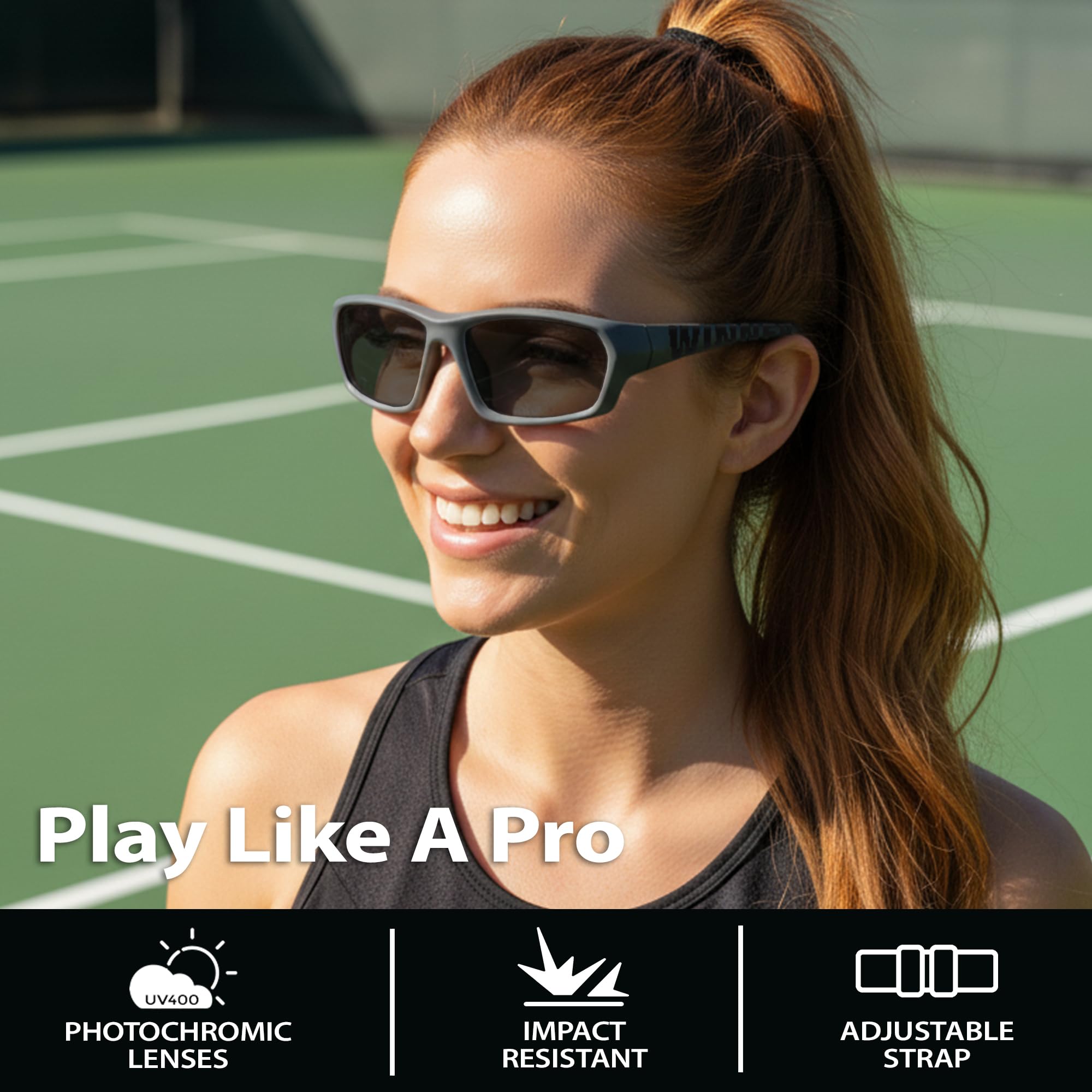 BLUE CUT Gafas de protección deportivas, lentes fotocromáticas antivaho, gafas de seguridad para baloncesto, pickleball y deportes al aire libre