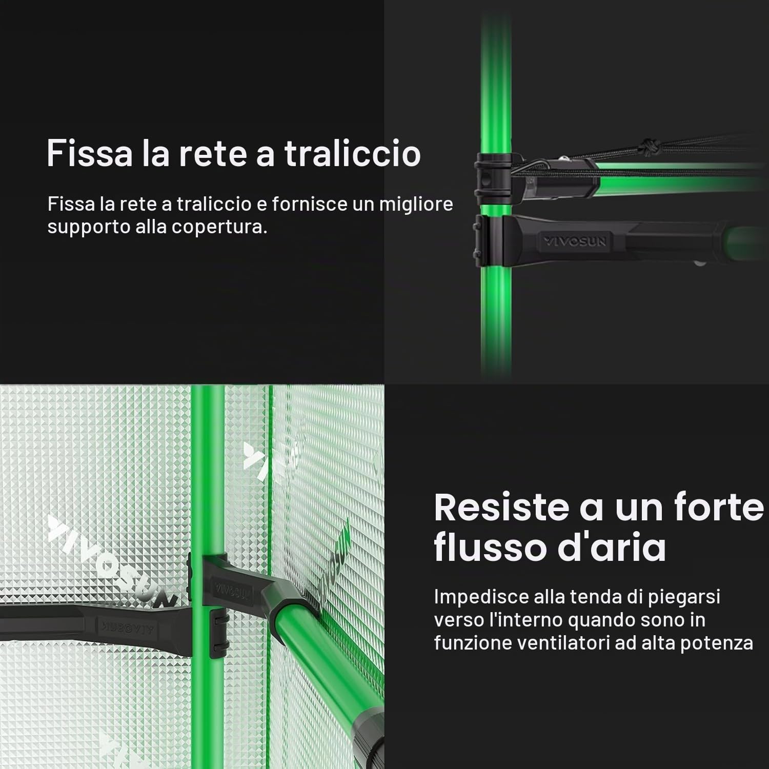 VIVOSUN Kit per la Coltivazione di Tende ad alta CFM, Gamma di pali verdi da 24"-48", Adatto per Tende da Coltivazione da 2'x2', 3'x3', 4'x2' e 4'x4', Confezione da 4 pz.