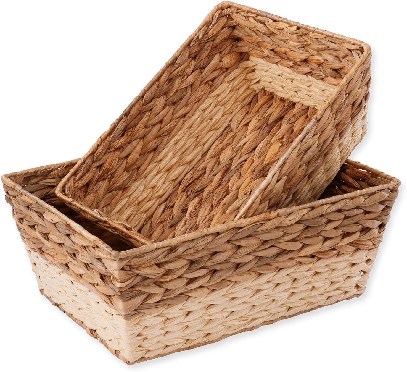 Storage Baskets, Large Wicker Baskets, Boho Deco Cube Storage Organizer Bins for Shelf, Bathroom, Kitchen, Living Room, Shelves, Pantry, Closet -Small Laundry Basket, Water Hyacinth, 2pack
