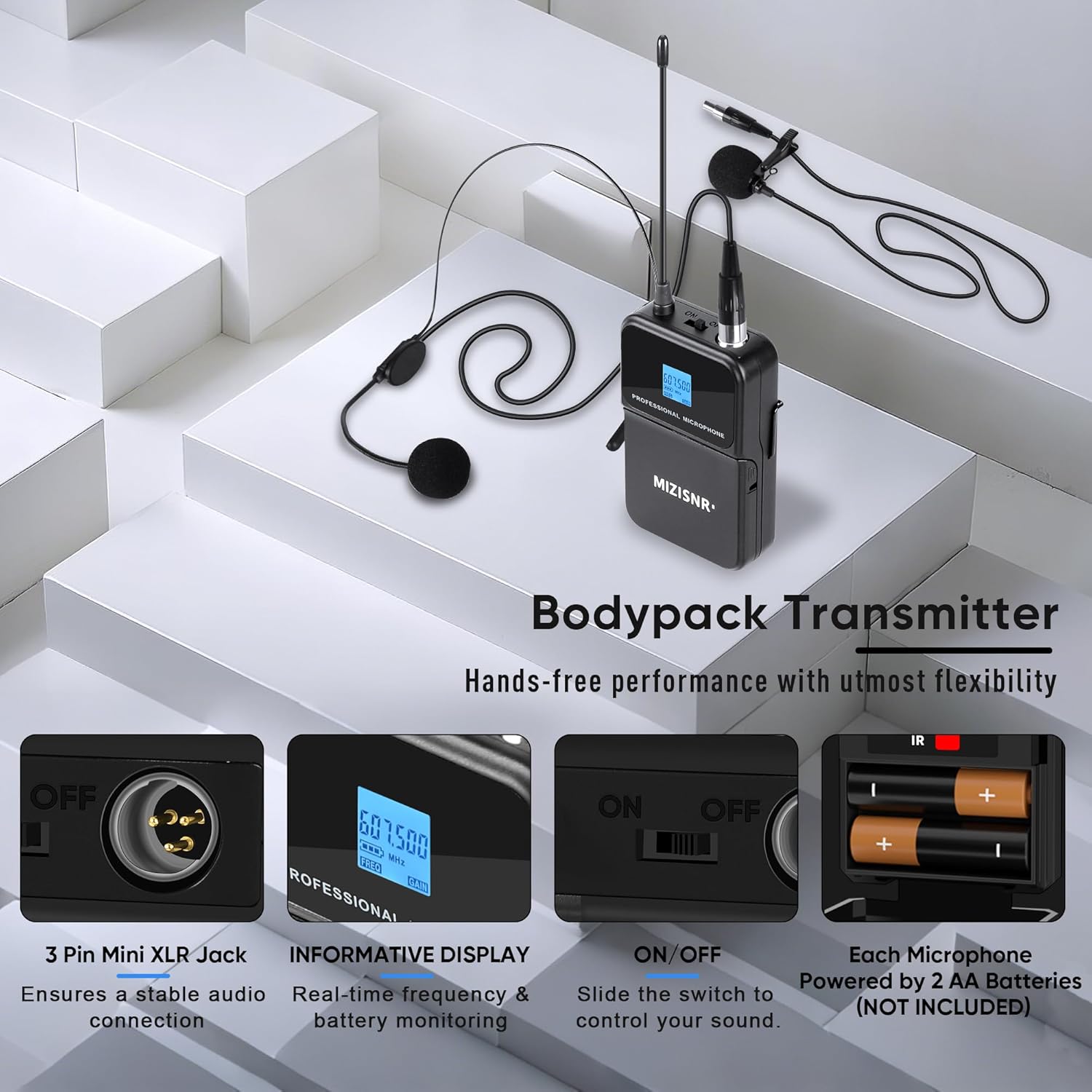 4 Channel Wireless Lapel Microphone, Set of 4 Headset & Lavalier Mics with 4x50 Adjustable Frequency UHF Metal Receiver, 300ft Range Microphone System for Church, Karaoke, Preaching, Wedding - Image 5