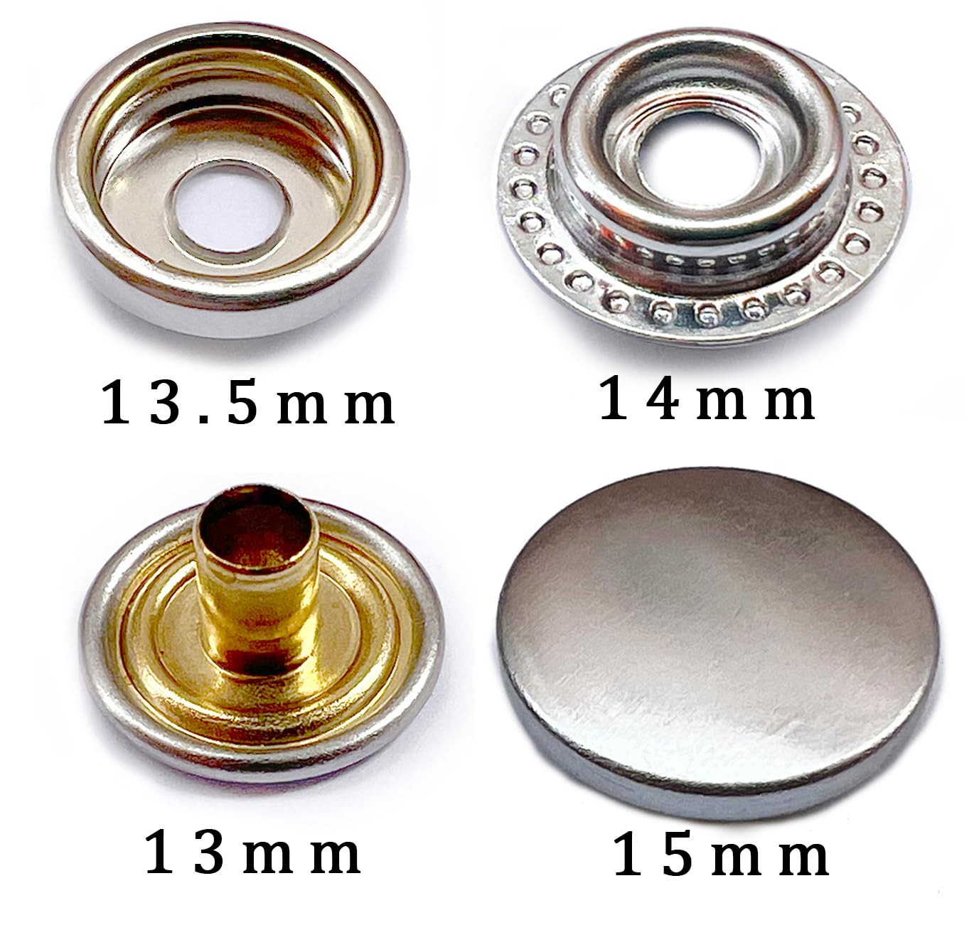 15mm 8 Set Bottoni A Scatto In Metallo (Rame/Ferro) Con Punte Per Cucito – Anti-Bronzo, Nichel E Oro – Per Pelle, Abbigliamento E Fai Da Te - 2