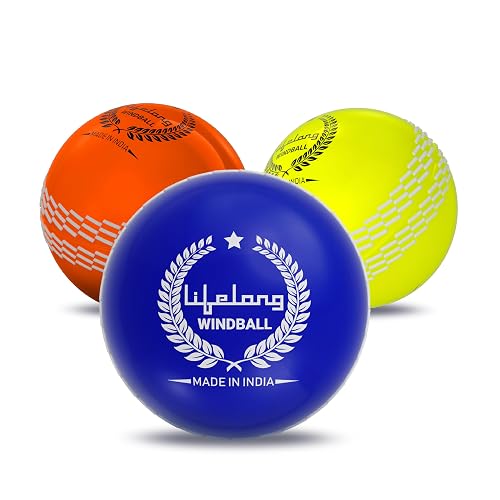 Lifelong PVC Soft Cricket Balls, Set of 3 | Wind Balls for Matches & Practice | Standard Size | Fluorescent Green, Blue, Orange Wind Balls | Lightweight & Water-Resistant | Ideal for All Ages