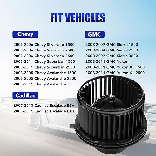 Miniatura 3 de Motor de ventilador de aire acondicionado con ventilador Compatible con 2003 2004 2005 2006 Chevy Silverado 1500 2500 Suburban Avalanche GMC Sierra