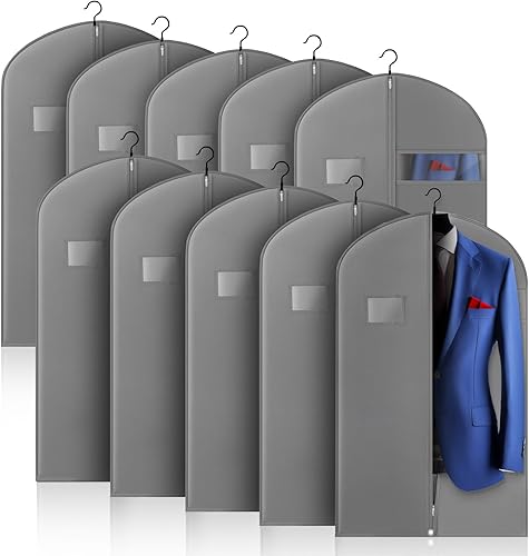 Miniatura 18 de Paquete de 5 bolsas de traje de 40 pulgadas para viajes y almacenamiento, bolsas de ropa para colgar ropa con cremallera y ventana transparente